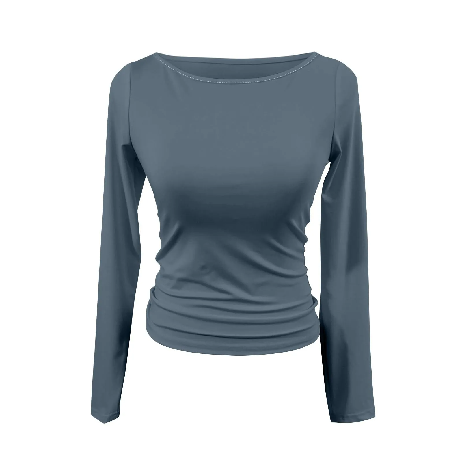 MOKBAY Maglie Donna Curvy Top Bianco Slim Fit Manica Lunga, Tinta Unita, L - immagine 4