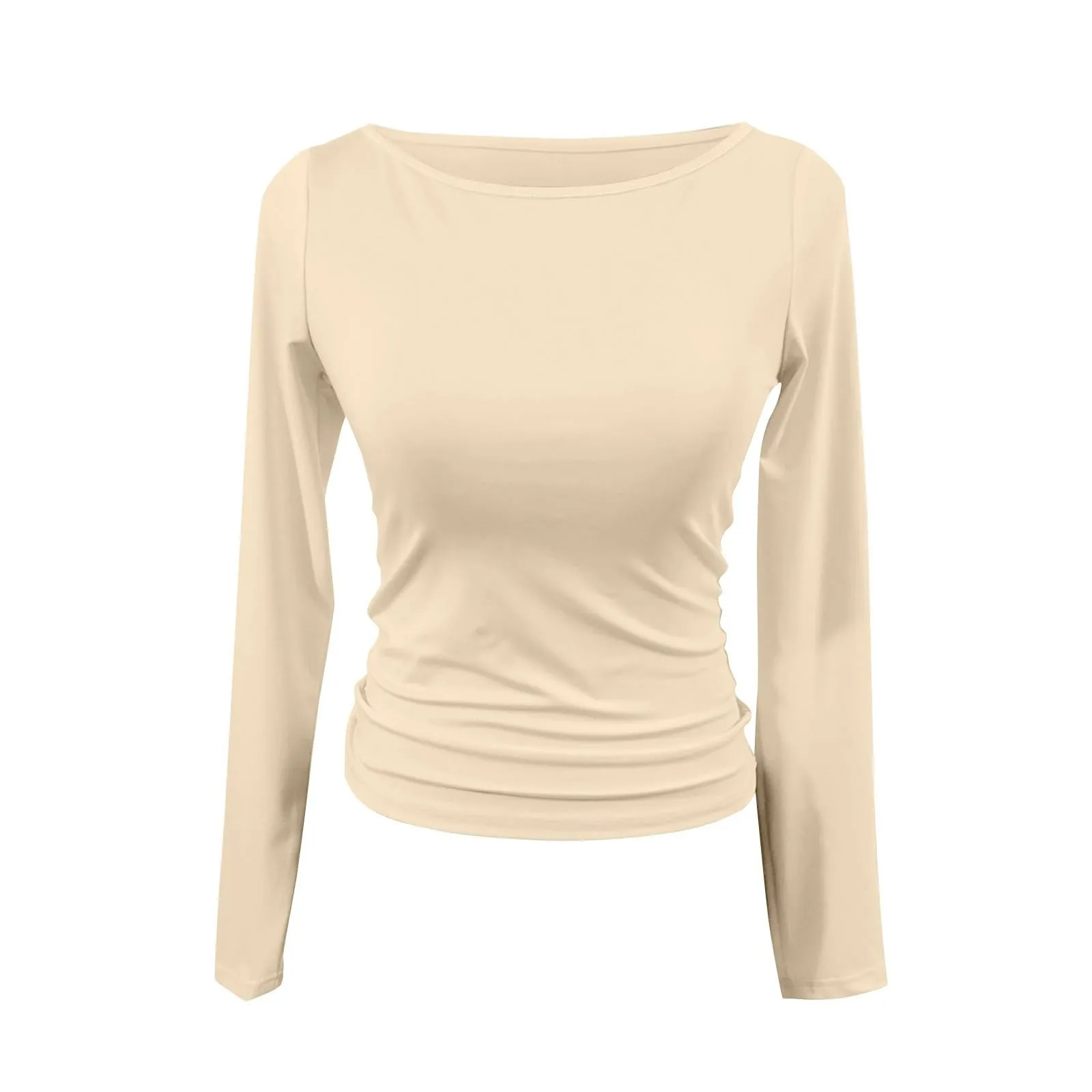 MOKBAY Maglietta Donna Manica Lunga Slim Fit Tinta Unita Cotone, Bianco, XS - immagine 5