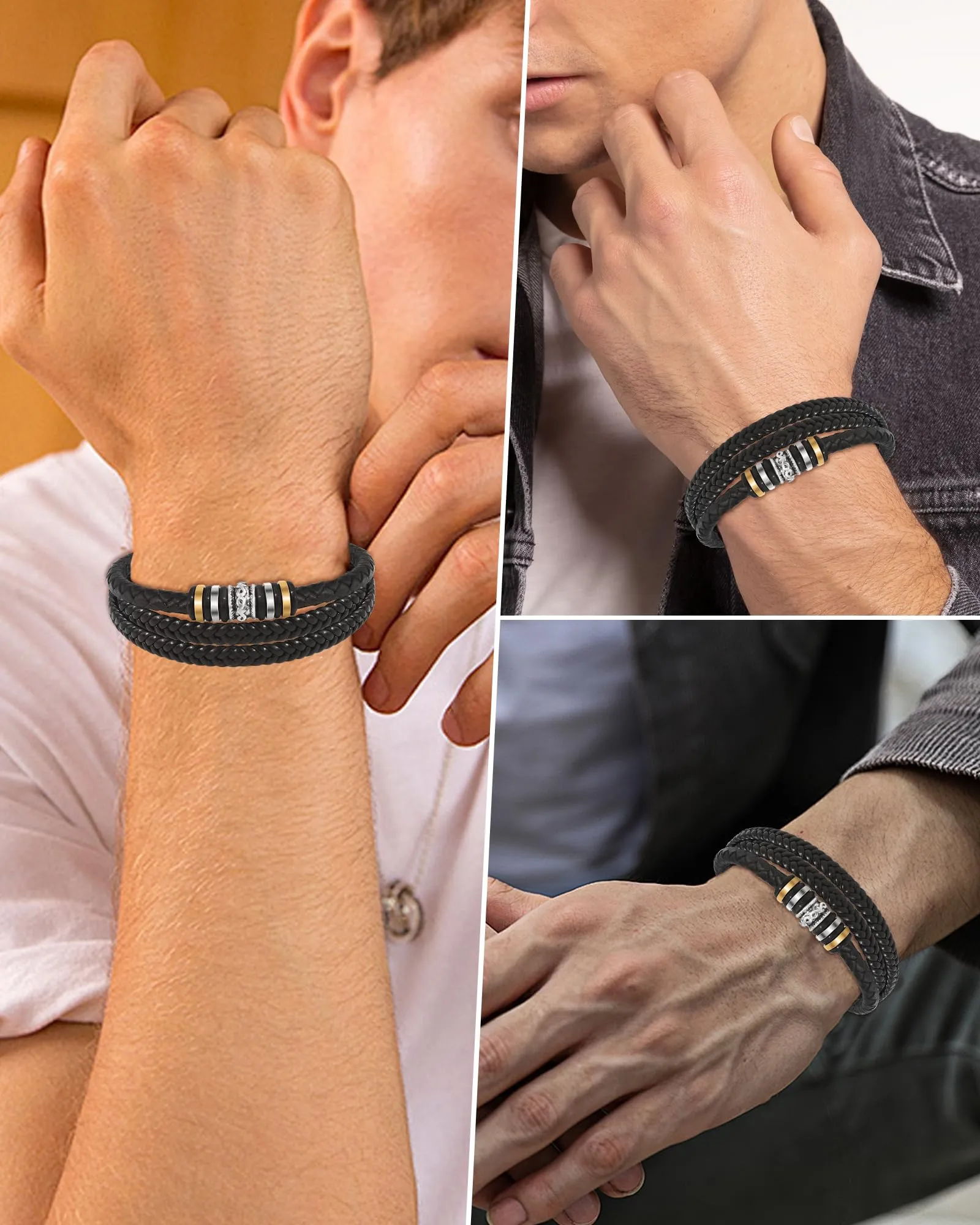 CheersLife Bracciale da Uomo in Pelle e Acciaio Inossidabile per Papà - immagine 5