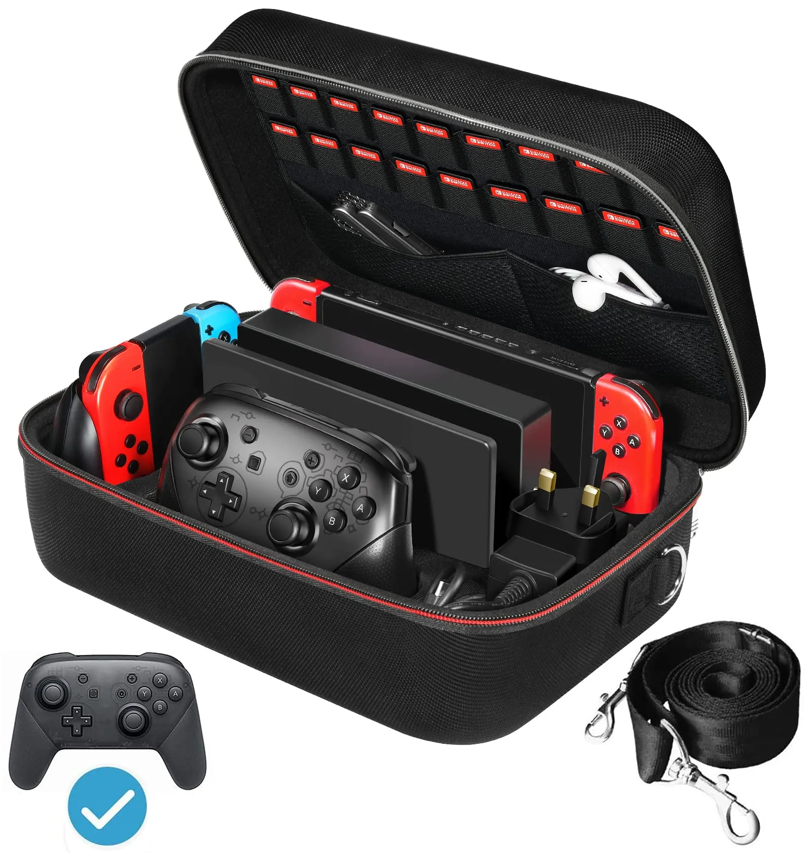 iVoler Custodia di Trasporto Rigida Deluxe per Nintendo Switch, Dock, Caricabatteria, Joy-con Grip e 18 Cartucce di Gioco - Nero - immagine 1