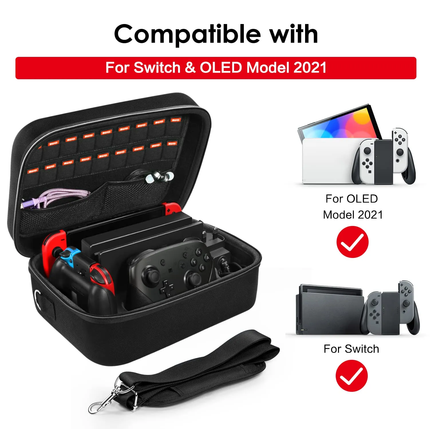 iVoler Custodia di Trasporto Rigida Deluxe per Nintendo Switch, Dock, Caricabatteria, Joy-con Grip e 18 Cartucce di Gioco - Nero - immagine 2