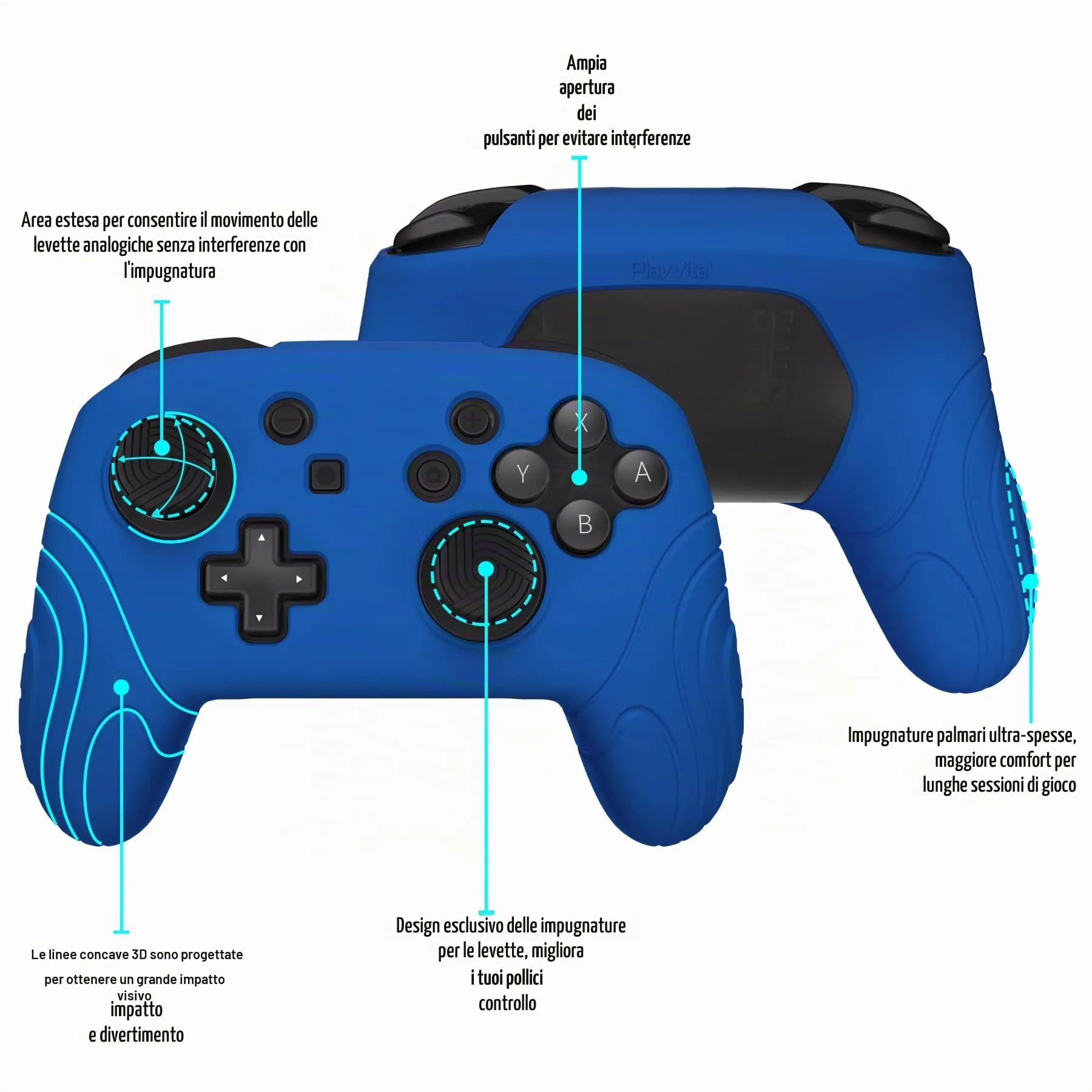 playvital Silicone Cover for Nintendo Switch Pro Controller, Samurai Pattern, Blue - immagine 6