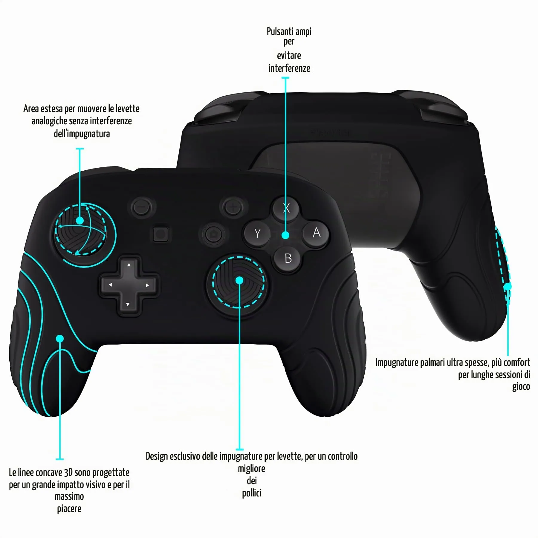playvital Cover per Nintendo Switch Pro Controller, Nero - immagine 6