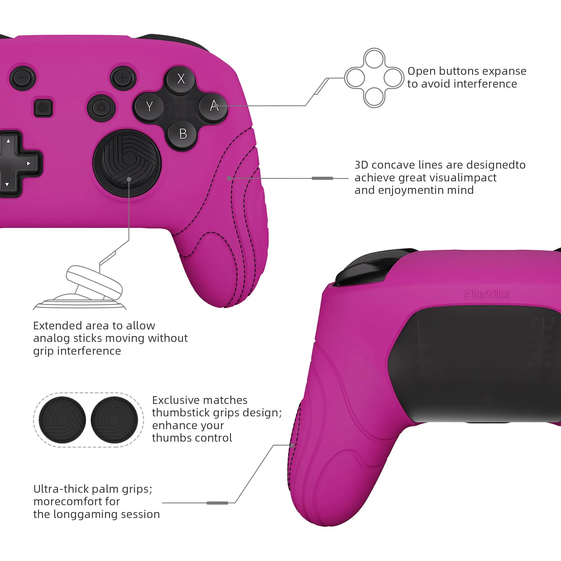 playvital Cover for Nintendo Switch Pro Controller, Neon Purple - immagine 6