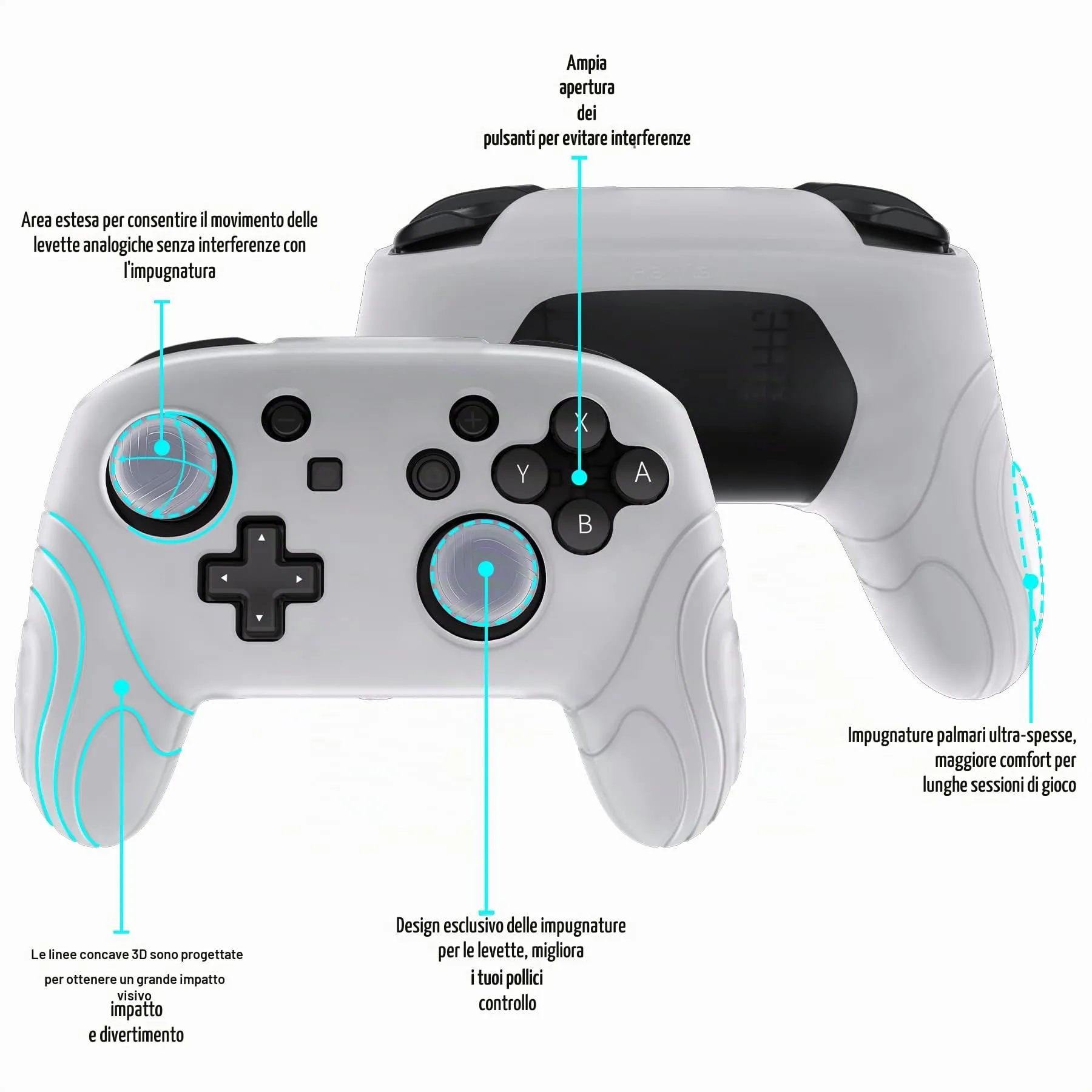playvital Cover per Nintendo Switch Pro Controller, Trasparente Bianco - immagine 6