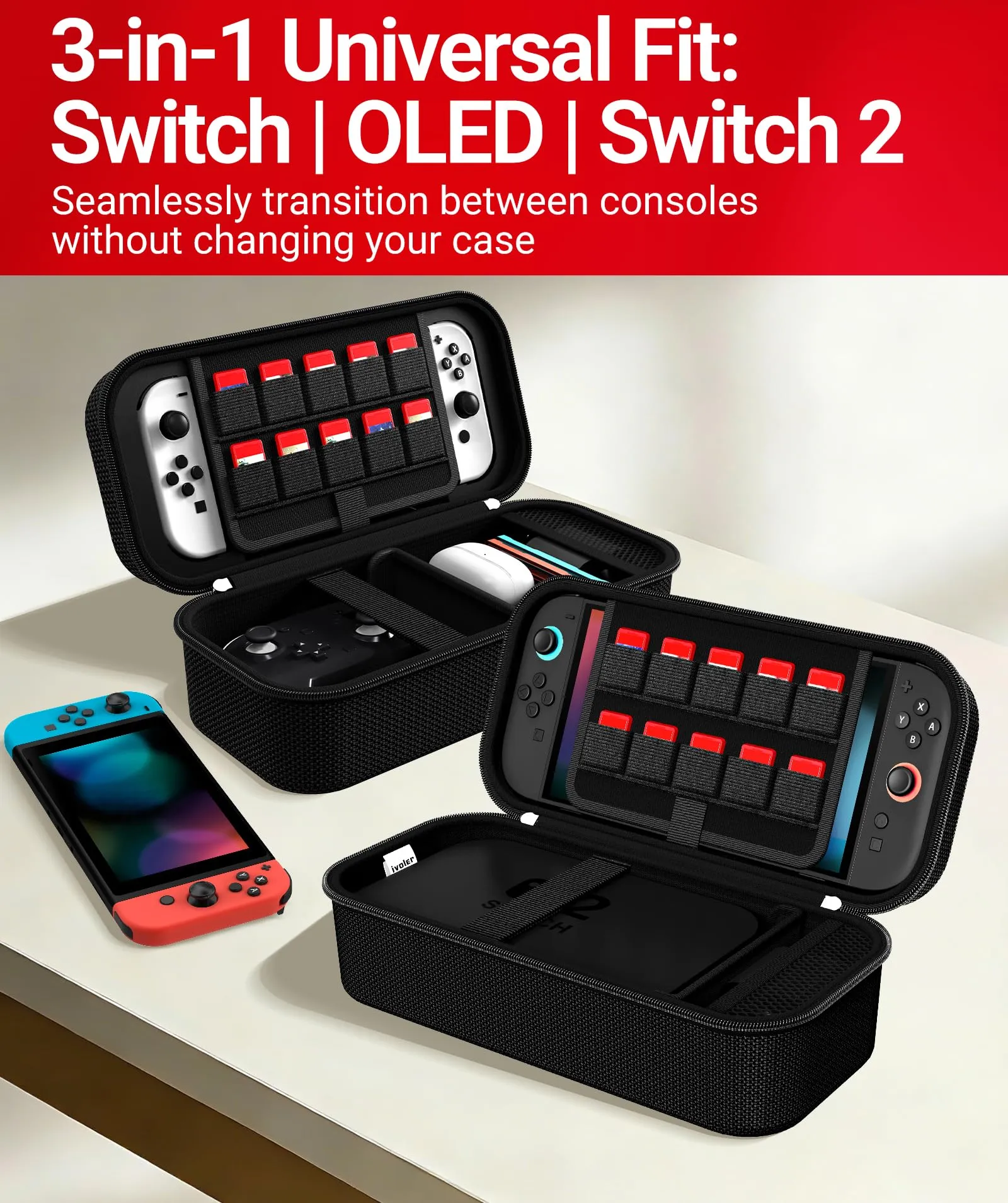 iVoler Custodia Rigida per Nintendo Switch 2, Switch OLED e Switch - Nero - immagine 6