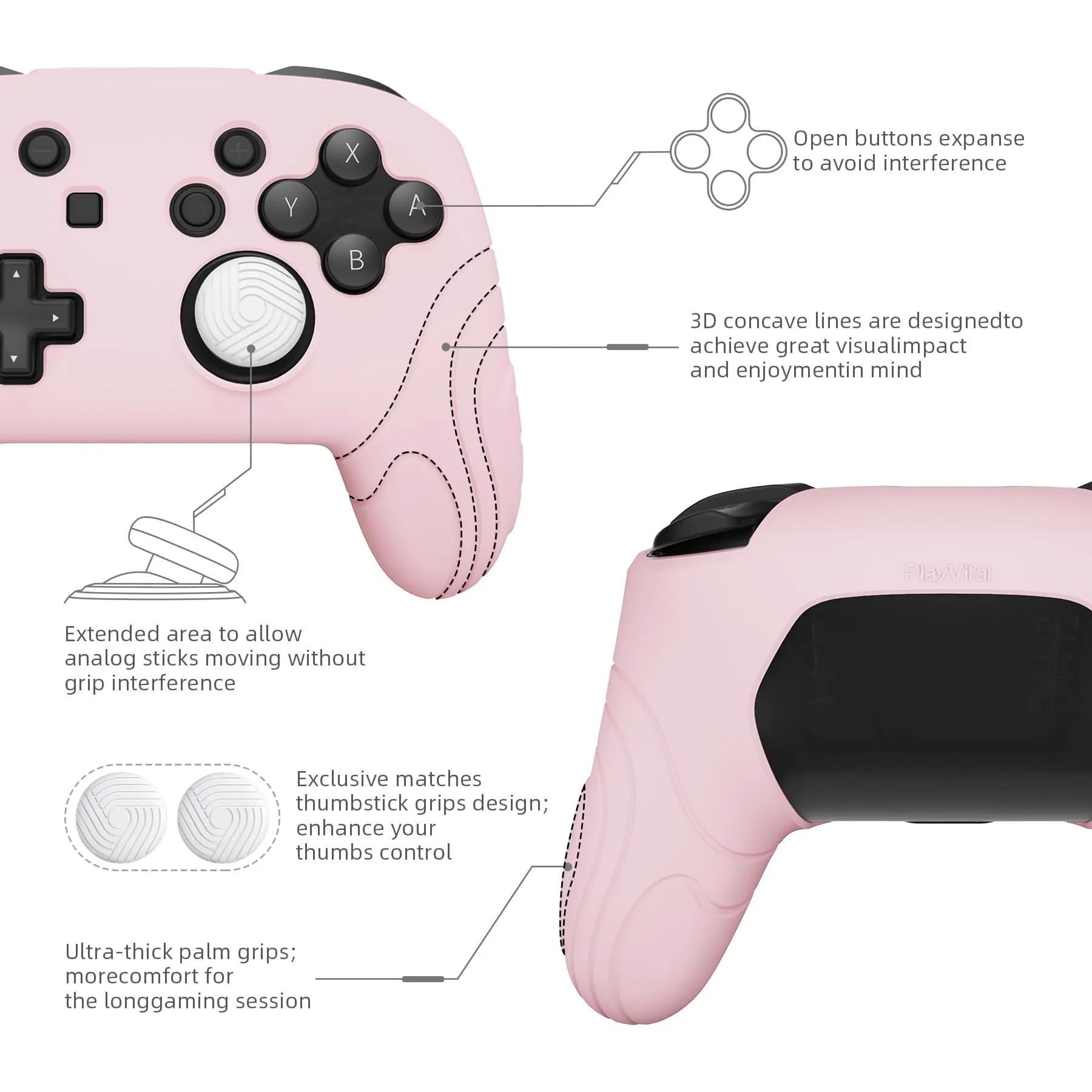 playvital Cover for Nintendo Switch Pro Controller, Pink - immagine 6