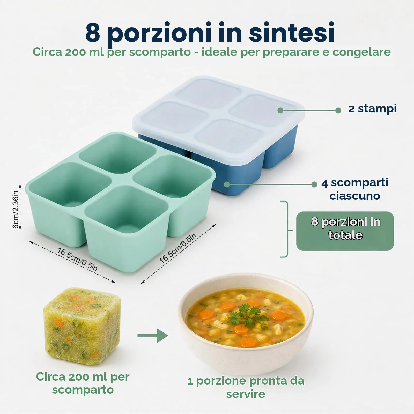 Iyxeo Stampi freezer in silicone con coperchi, 2 pezzi, 4×200 ml - immagine 2