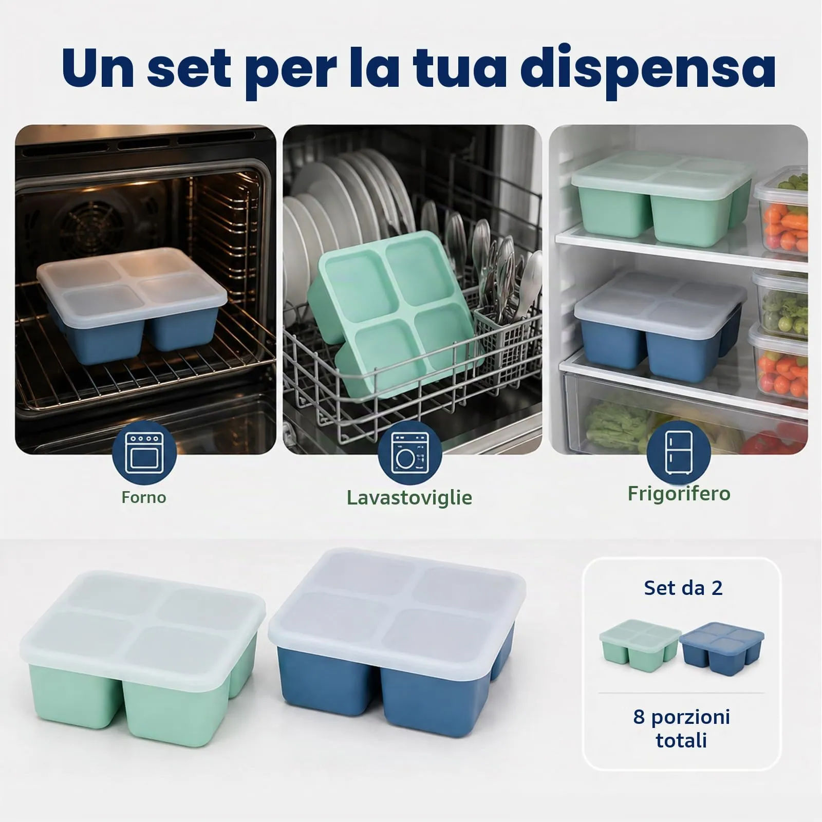 Iyxeo Stampi freezer in silicone con coperchi, 2 pezzi, 4×200 ml - immagine 7