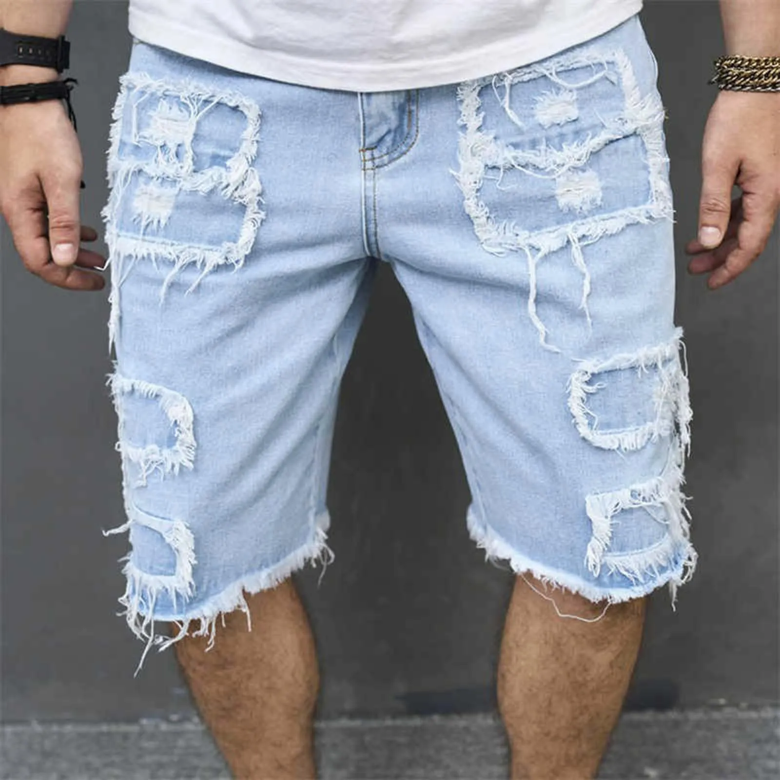 Pantaloni Corti Jeans Uomo Cowboy Hip Hop Style Y2k Streetwear Baggy Unisex Bermuda con Schizzi di Vernice - immagine 3