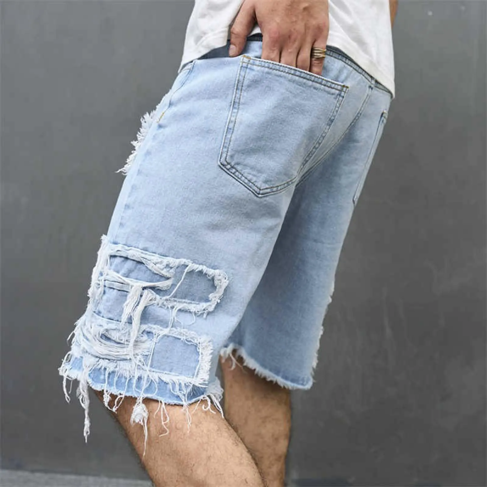 Pantaloncini di Jeans Uomo Denim Distressed Bermuda Estivi Casual Baggy Short Streetwear Hip Hop - immagine 5