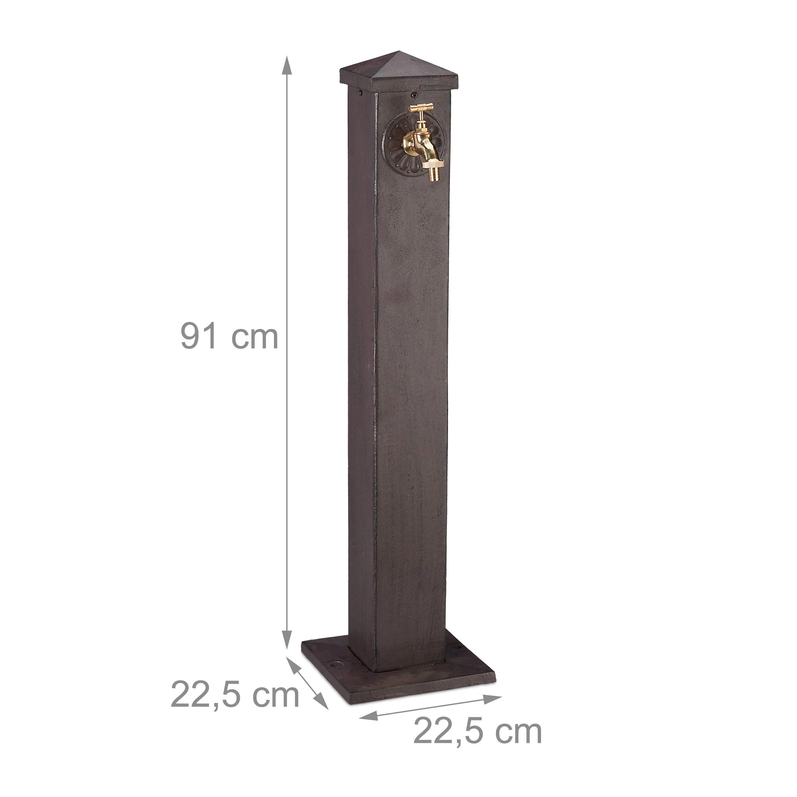 Relaxdays Fontana da Giardino Squadrata Design Vintage con Rubinetto, 91 cm, Marrone - immagine 4