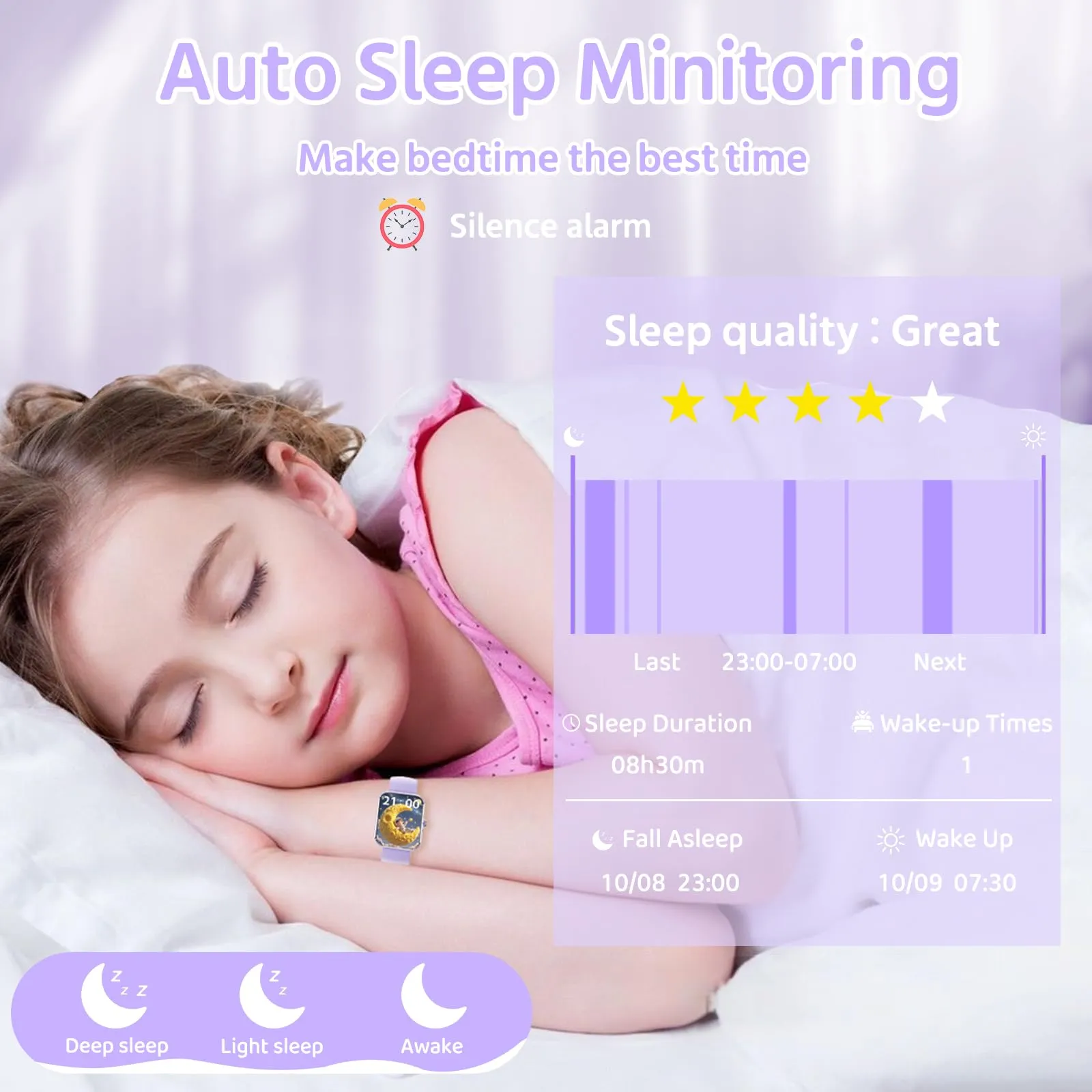 PTHTECHUS S80K Smartwatch Fitness 1.83" per Bambini e Adolescenti 8-16, 25 Modalità Sportive, Monitoraggio Frequenza Cardiaca e Sonno, Bluetooth, Purple - immagine 6
