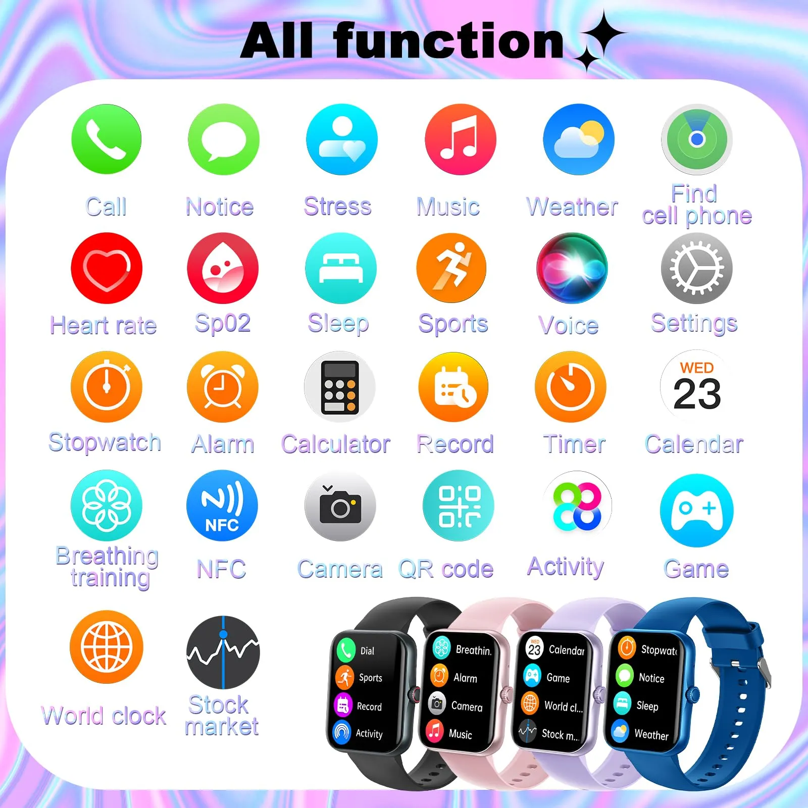 PTHTECHUS Smartwatch Fitness per Bambini e Adolescenti 6-16, 1.69" Display, 25 Modalità Sportive, Notifiche Messaggi (2D DE S80K-Black) - immagine 2