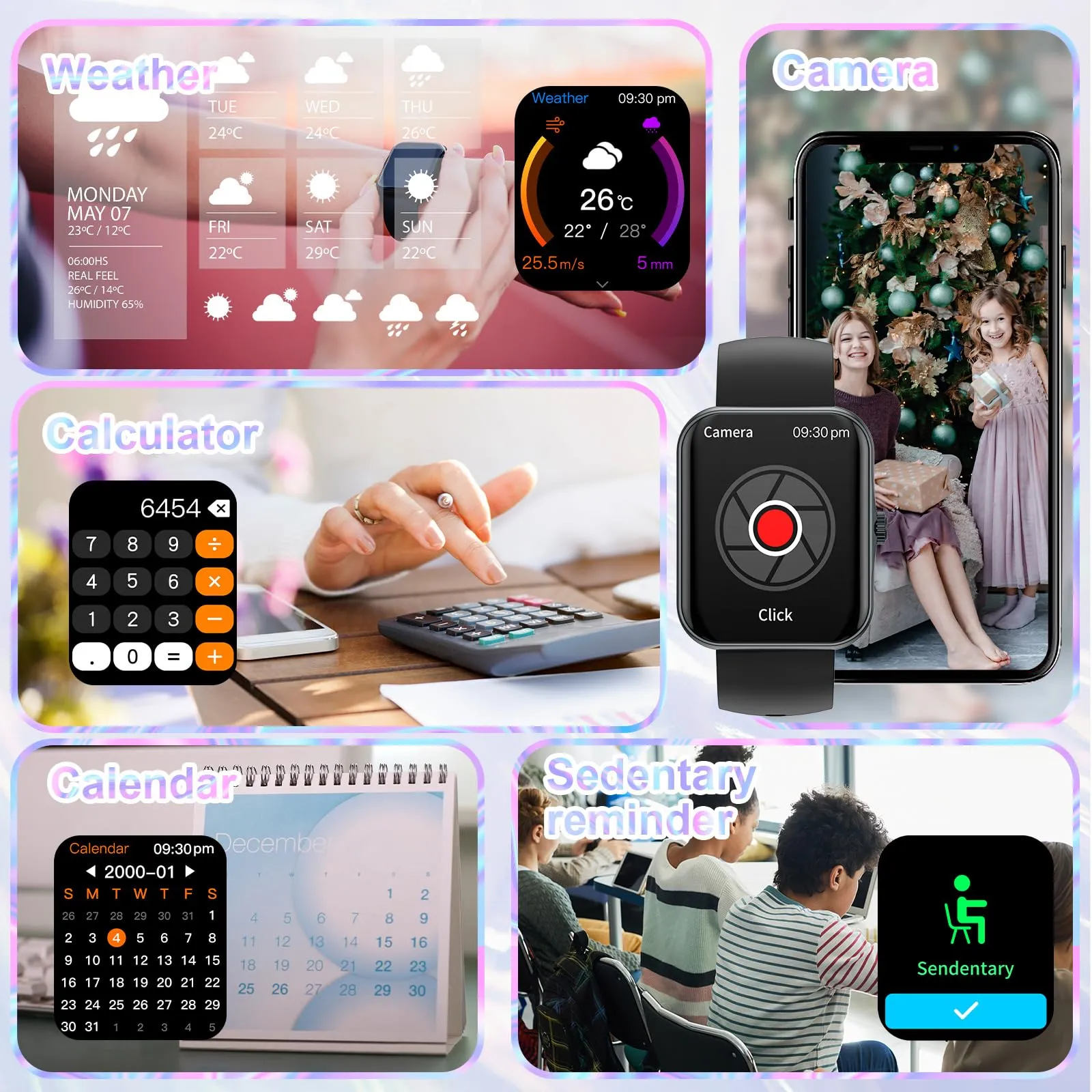 PTHTECHUS Smartwatch Fitness per Bambini e Adolescenti 6-16, 1.69" Display, 25 Modalità Sportive, Notifiche Messaggi (2D DE S80K-Black) - immagine 5