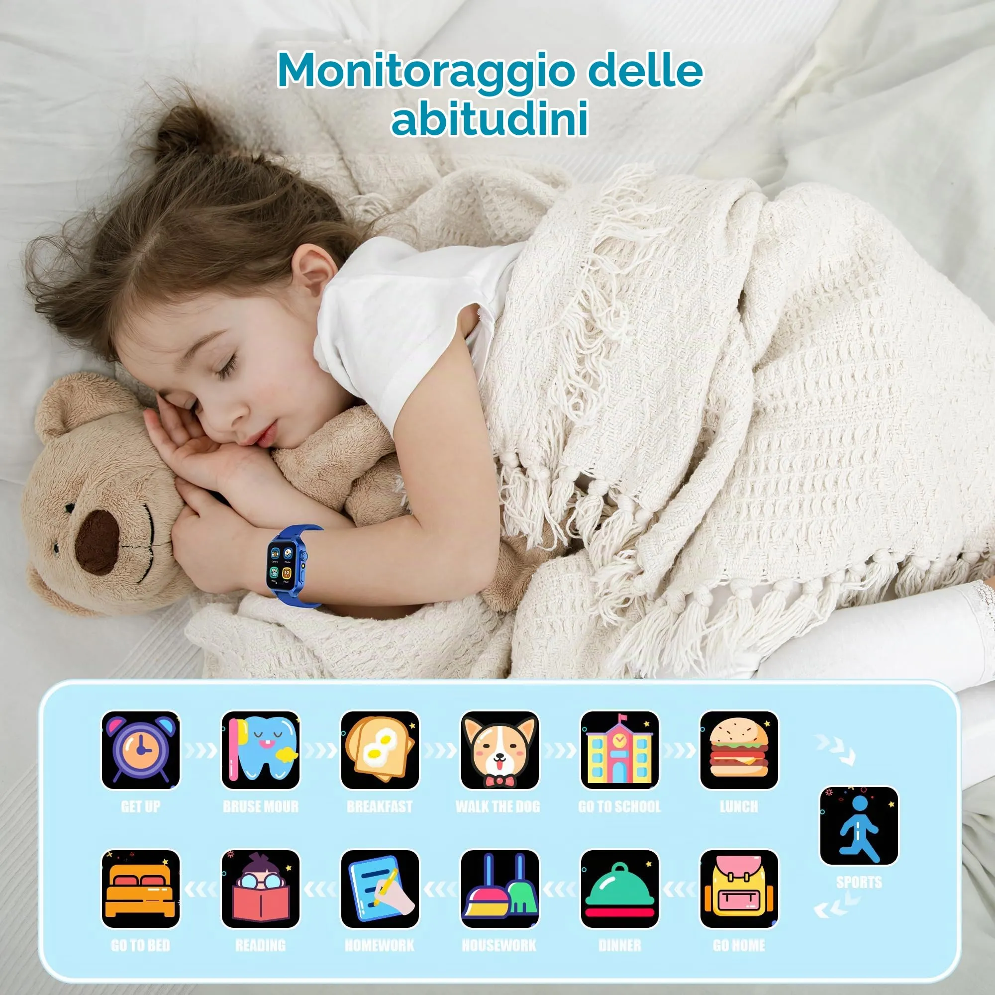 Moikmlih Smartwatch per Bambini con 32 Giochi, Fotocamera, 3 Modalità Sportive, Contapassi, Audiobook e 22 Sfondi Animati - immagine 2