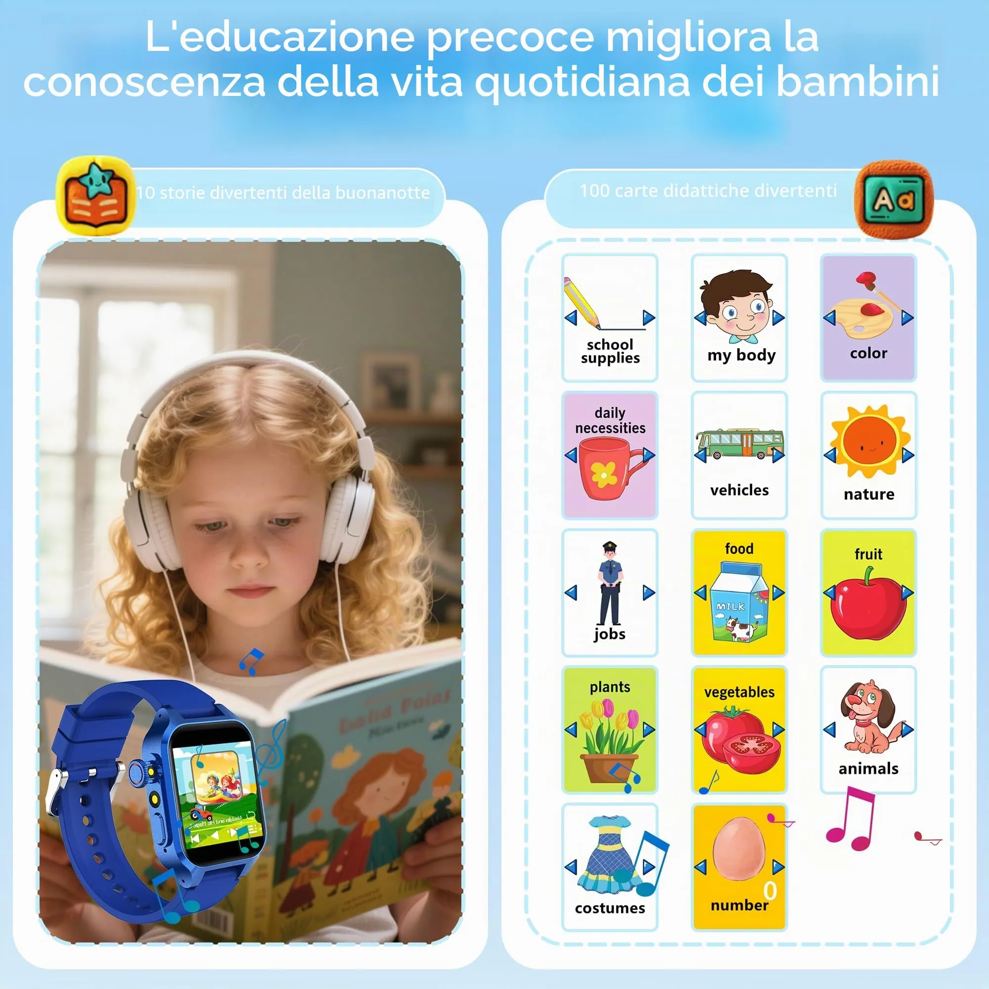 Moikmlih Smartwatch per Bambini con 32 Giochi, Fotocamera, 3 Modalità Sportive, Contapassi, Audiobook e 22 Sfondi Animati - immagine 4
