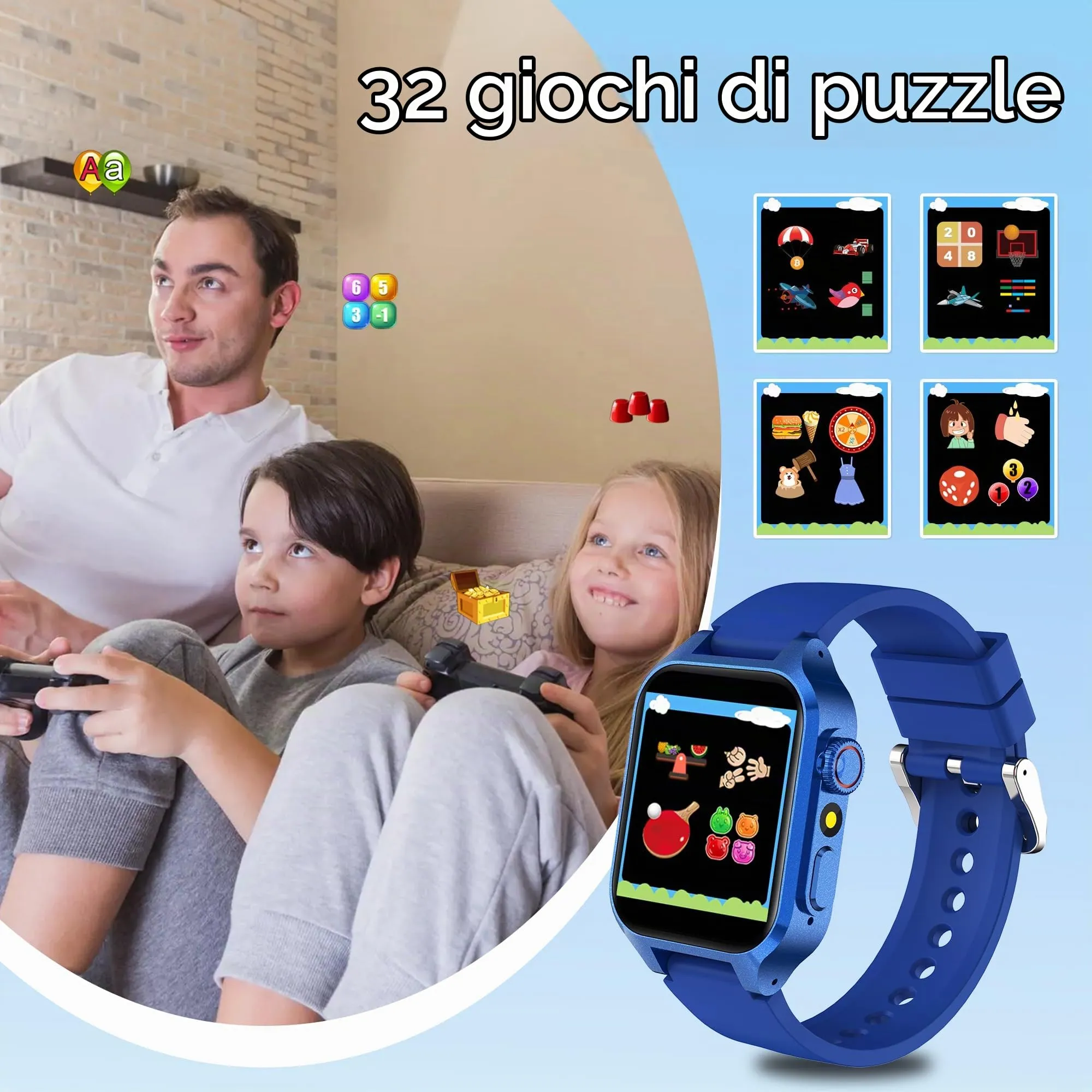 Moikmlih Smartwatch per Bambini con 32 Giochi, Fotocamera, 3 Modalità Sportive, Contapassi, Audiobook e 22 Sfondi Animati - immagine 5
