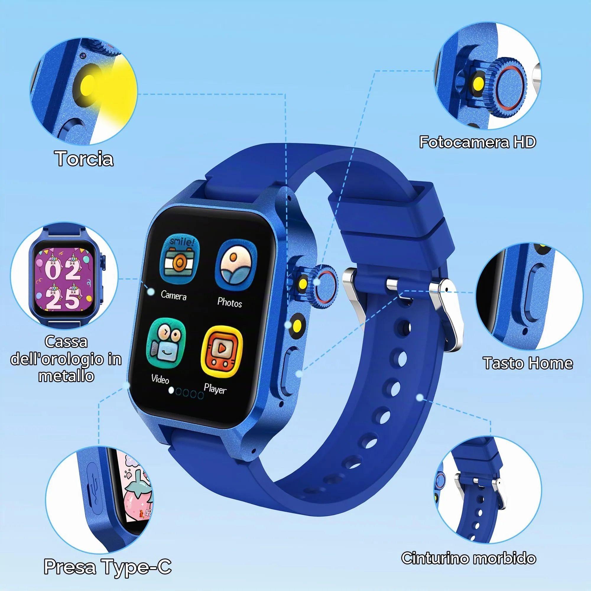 Moikmlih Smartwatch per Bambini con 32 Giochi, Fotocamera, 3 Modalità Sportive, Contapassi, Audiobook e 22 Sfondi Animati - immagine 7