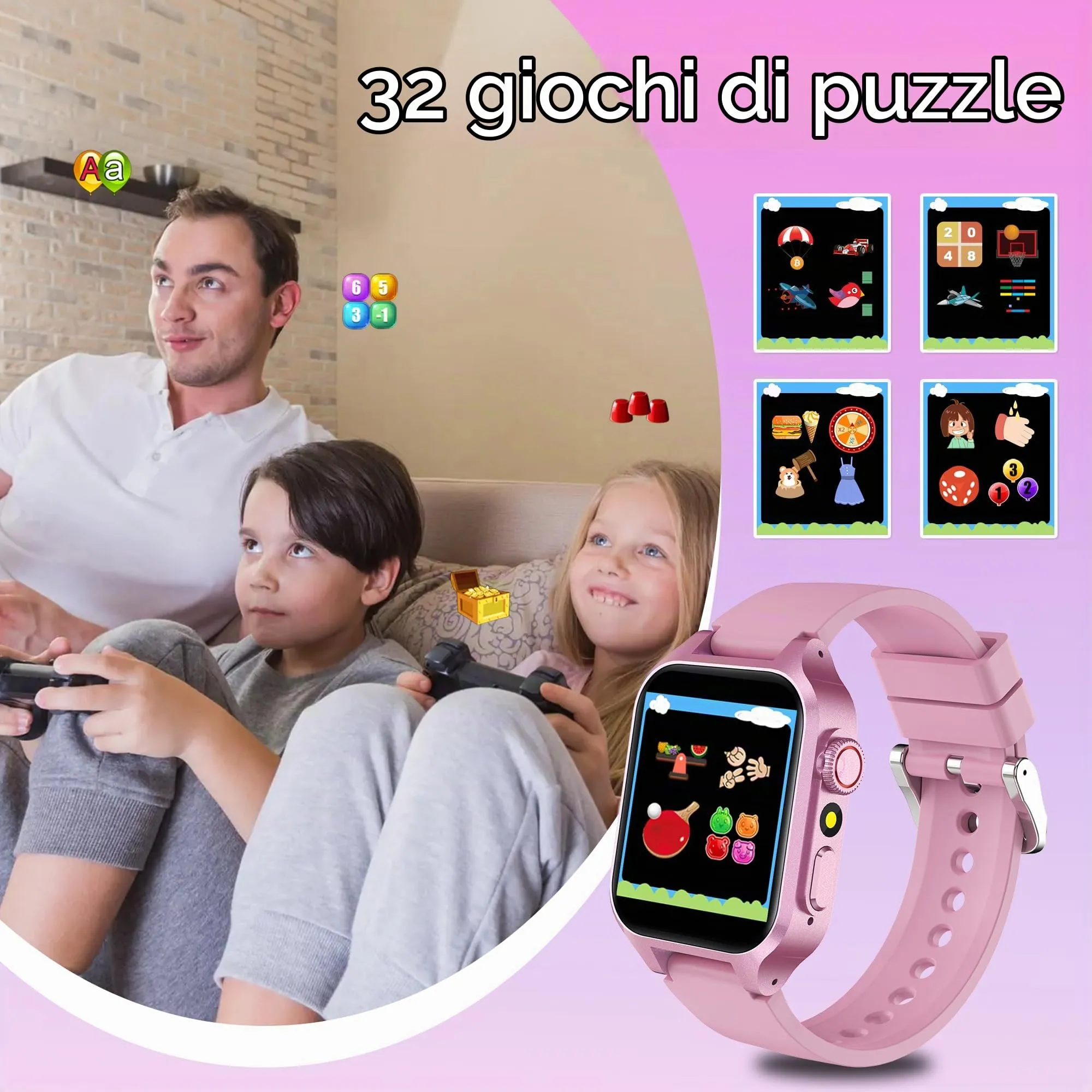 Moikmlih Smartwatch per Bambini con 32 Giochi, Fotocamera, 3 Modalità Sportive, Contapassi e 22 Sfondi Animati - immagine 3