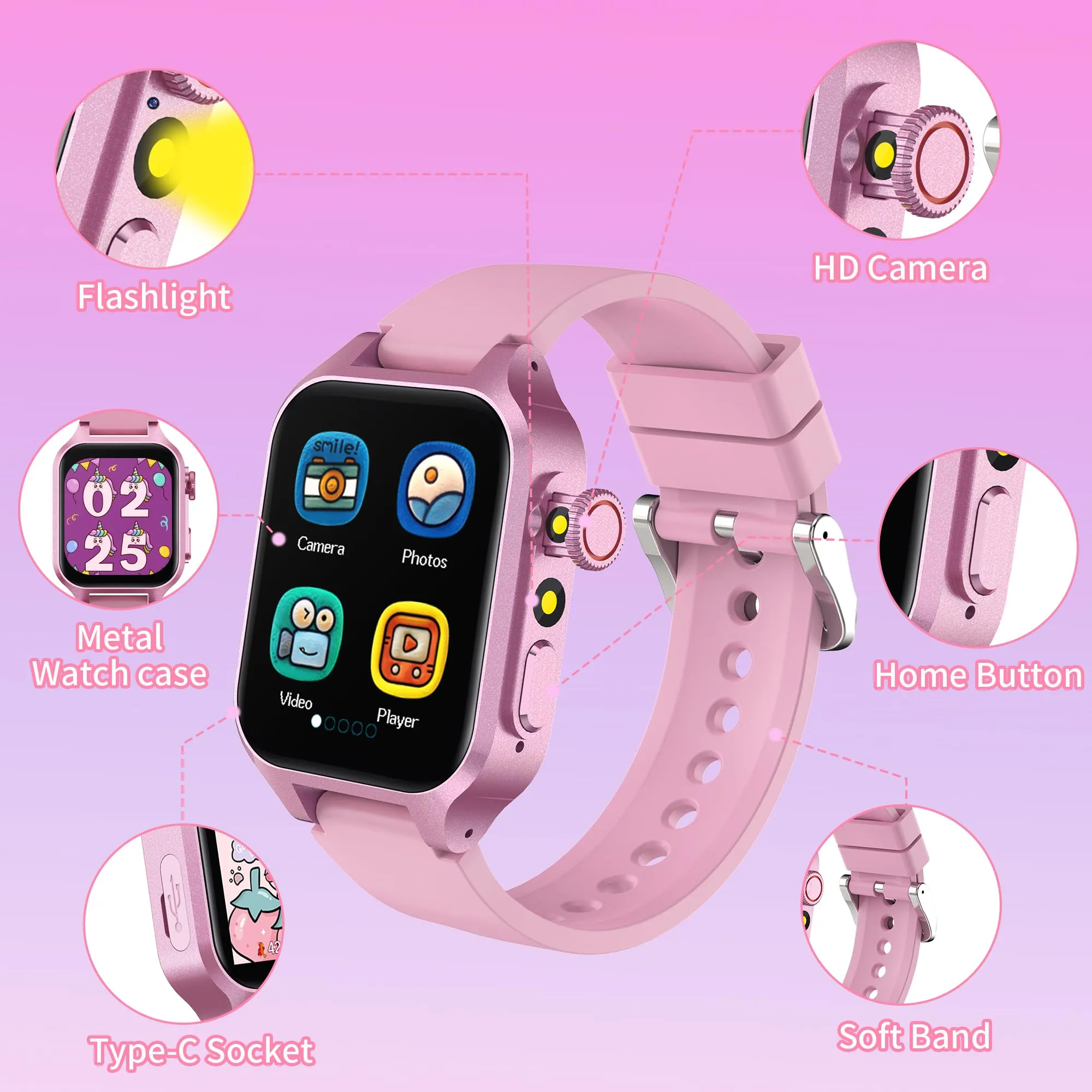 Moikmlih Smartwatch per Bambini con 32 Giochi, Fotocamera, 3 Modalità Sportive, Contapassi e 22 Sfondi Animati - immagine 5