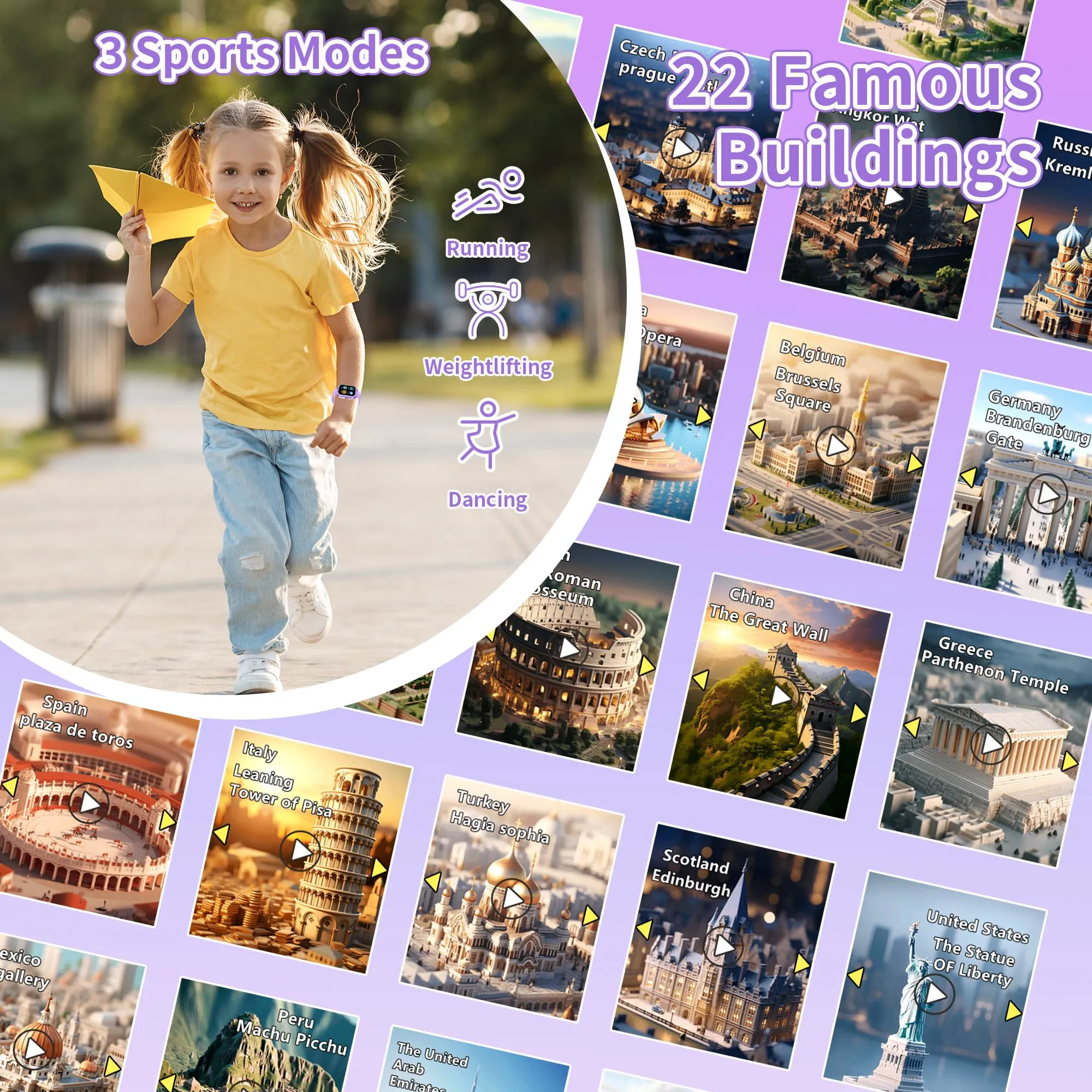 Moikmlih Smartwatch per Bambini con 32 Giochi, Fotocamera, 3 Modalità Sportive, Contapassi, Audiobook e Sveglia - immagine 3