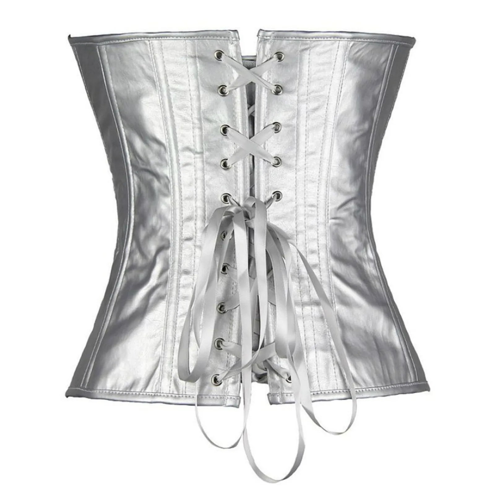 Corsetto da donna senza spalline in ecopelle, argento, L - immagine 7