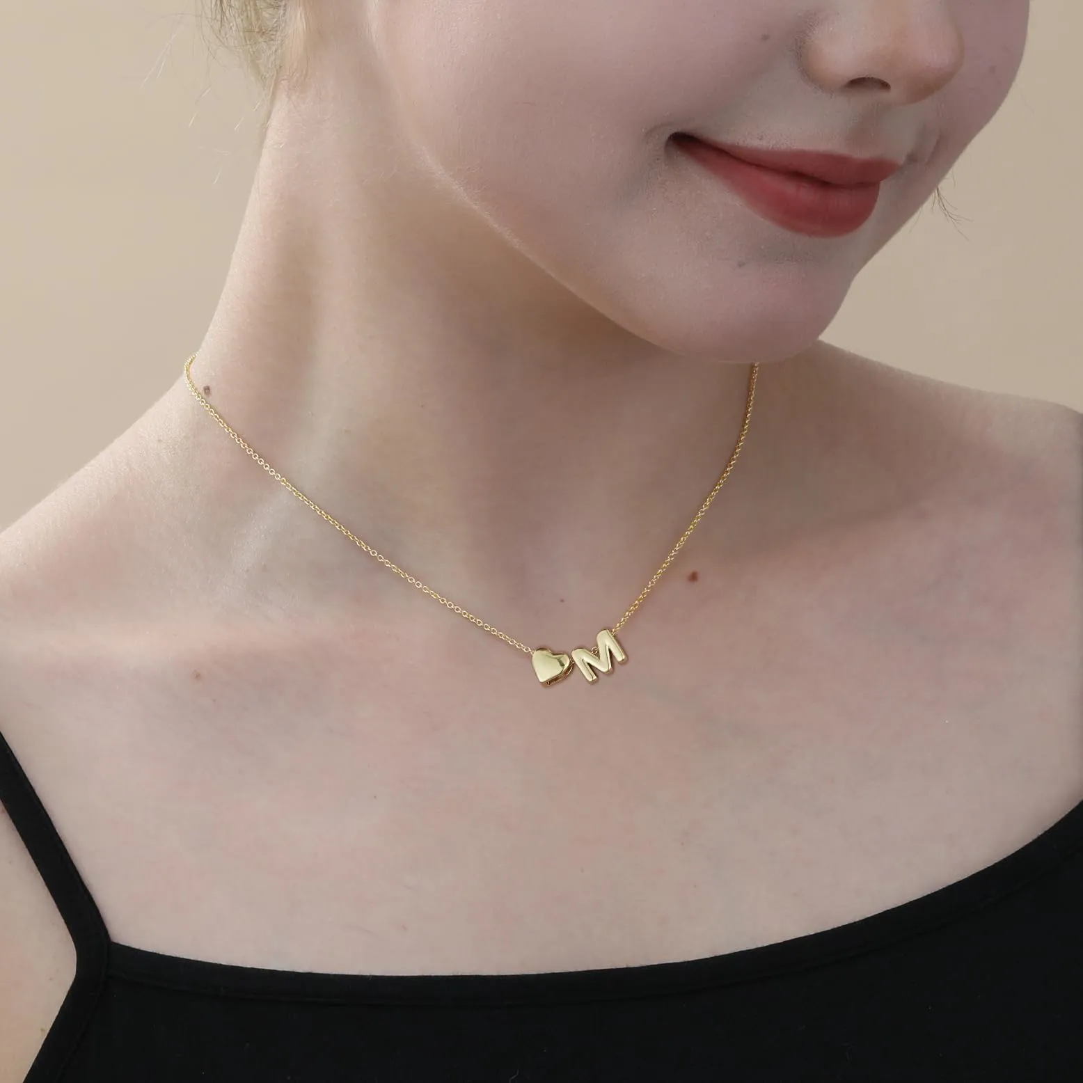 Aretas Collana con cuore e iniziale personalizzata A-Z in rame oro - immagine 3