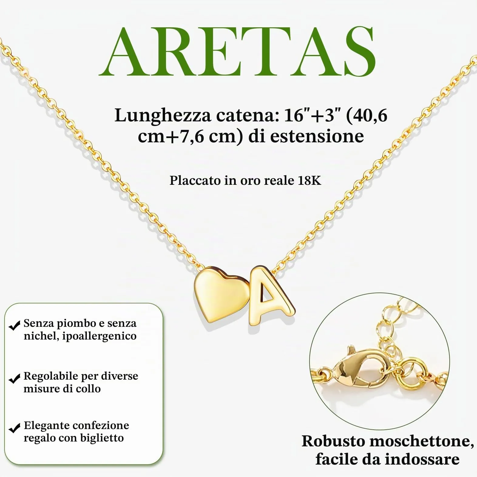Aretas Collana con cuore e iniziale personalizzata A-Z in rame oro - immagine 4
