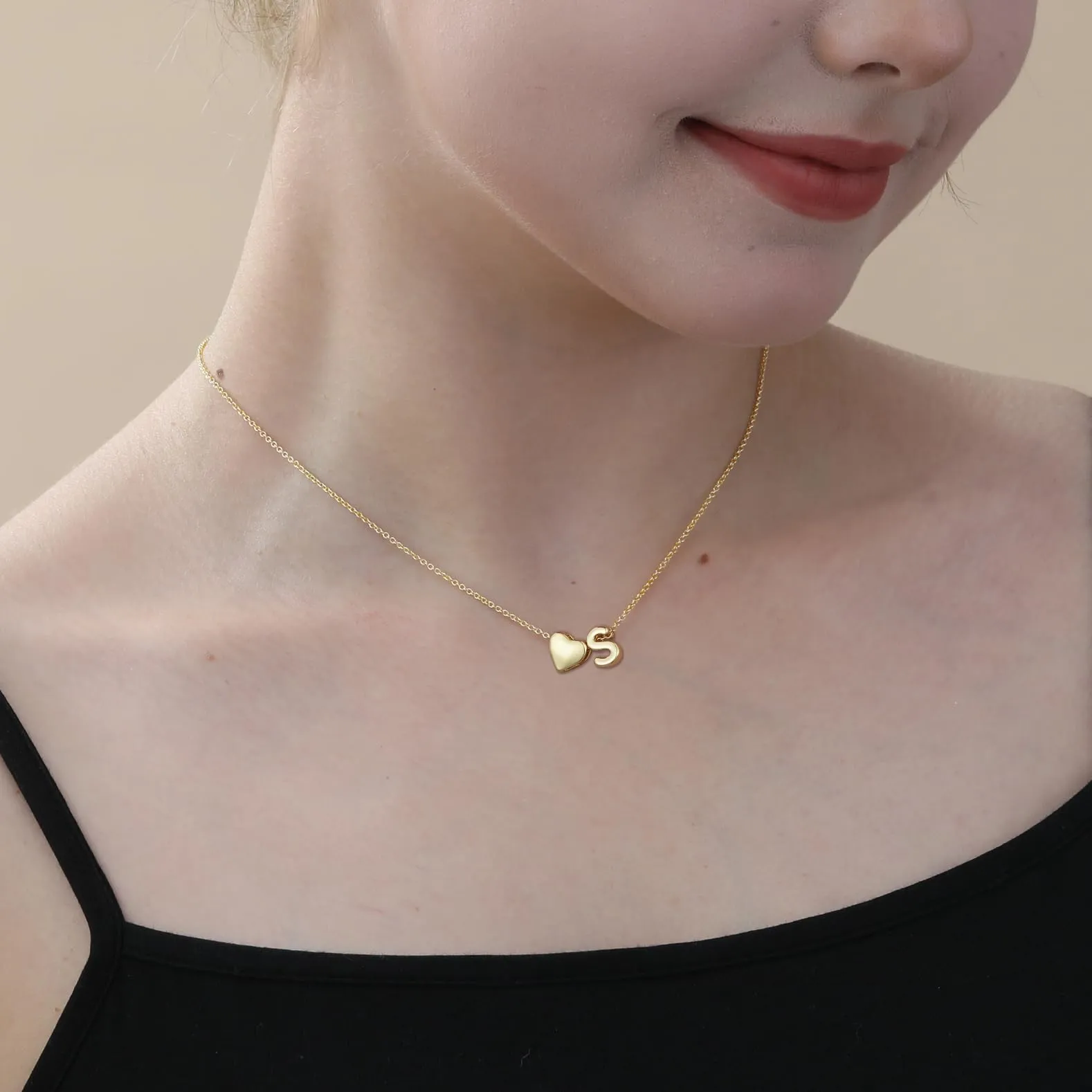 Aretas Collana con cuore e iniziale A-Z in Rame, oro, 40.6 cm - immagine 3
