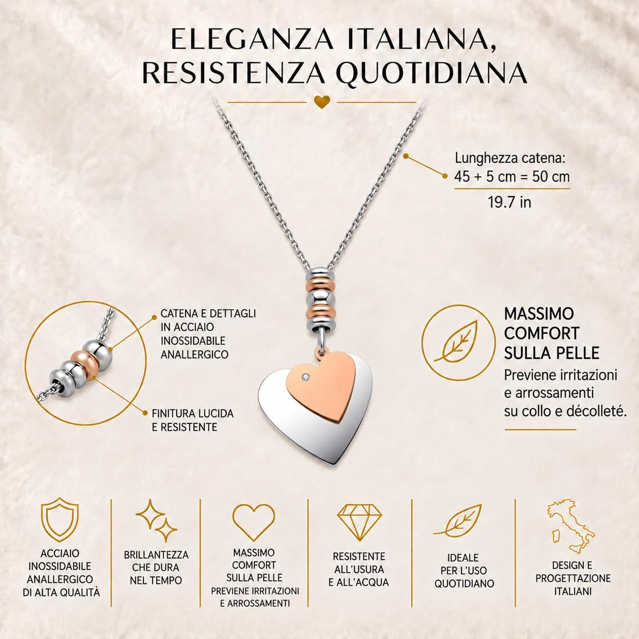 Dada Gioielli Collana Donna Portafortuna Quadrifoglio Stella Cuore con Zircone 45+5 cm (Cuore) - immagine 4
