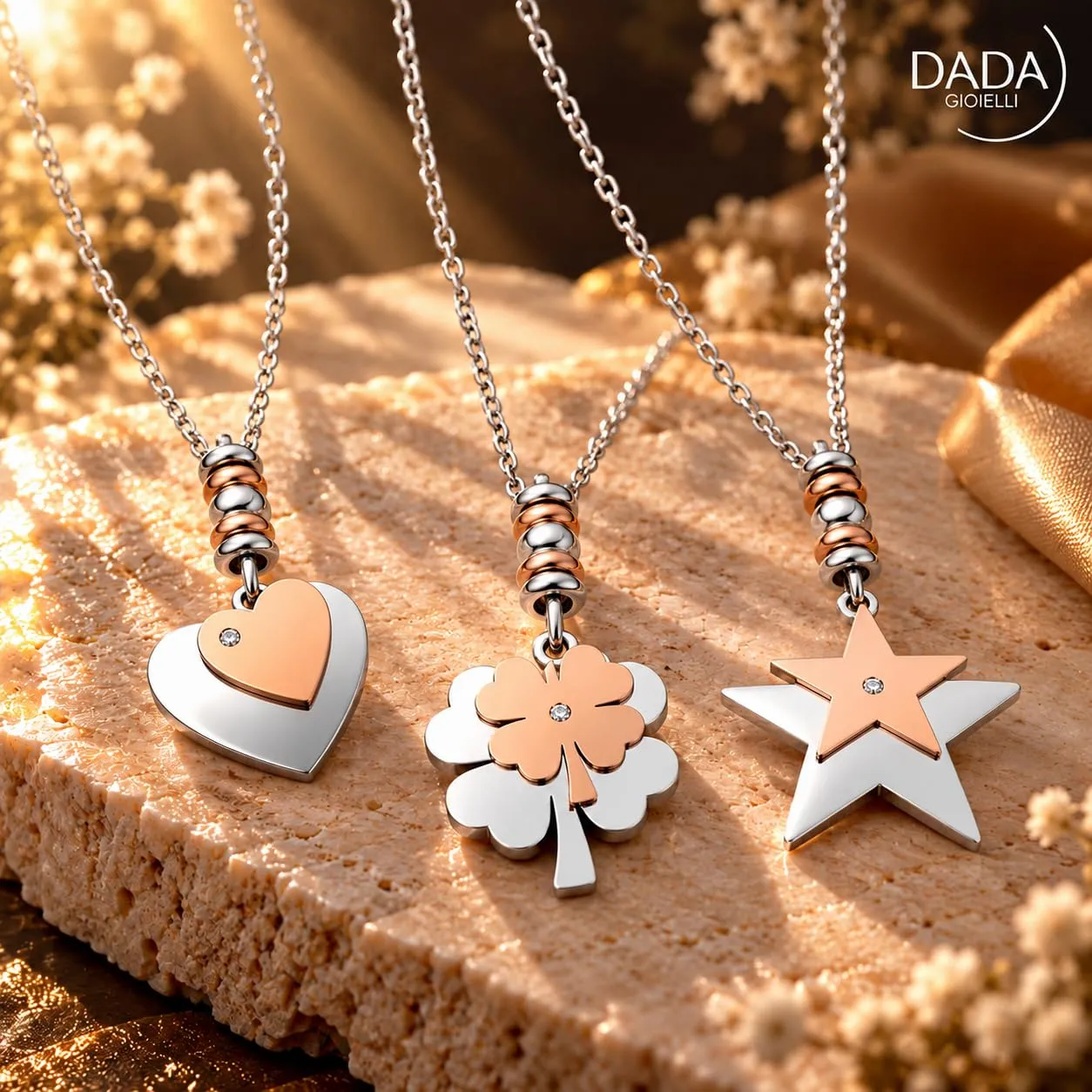 Dada Gioielli Collana Donna Portafortuna Quadrifoglio Stella Cuore con Zircone 45+5 cm (Cuore) - immagine 6