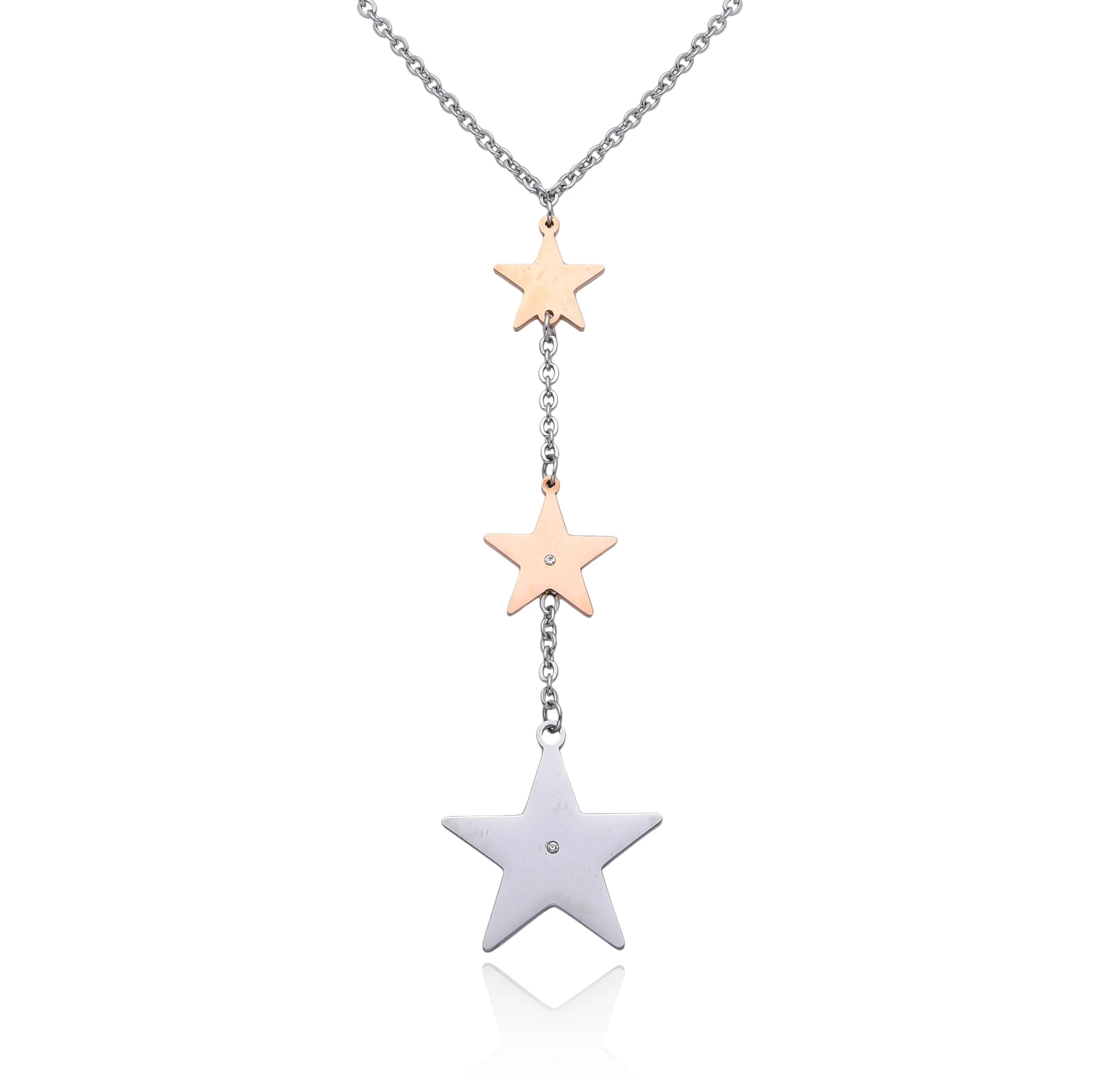 Dada Gioielli Collana Donna Portafortuna Quadrifoglio Stella Cuore con Zircone 45+5 cm (3 Stelle) - immagine 1