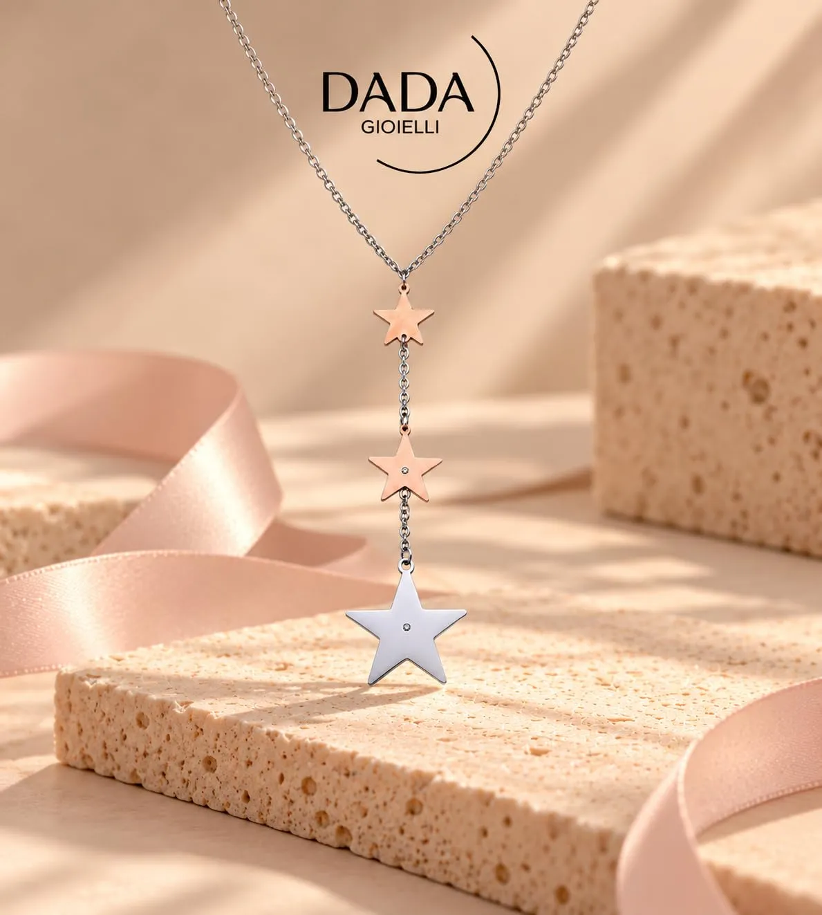 Dada Gioielli Collana Donna Portafortuna Quadrifoglio Stella Cuore con Zircone 45+5 cm (3 Stelle) - immagine 3