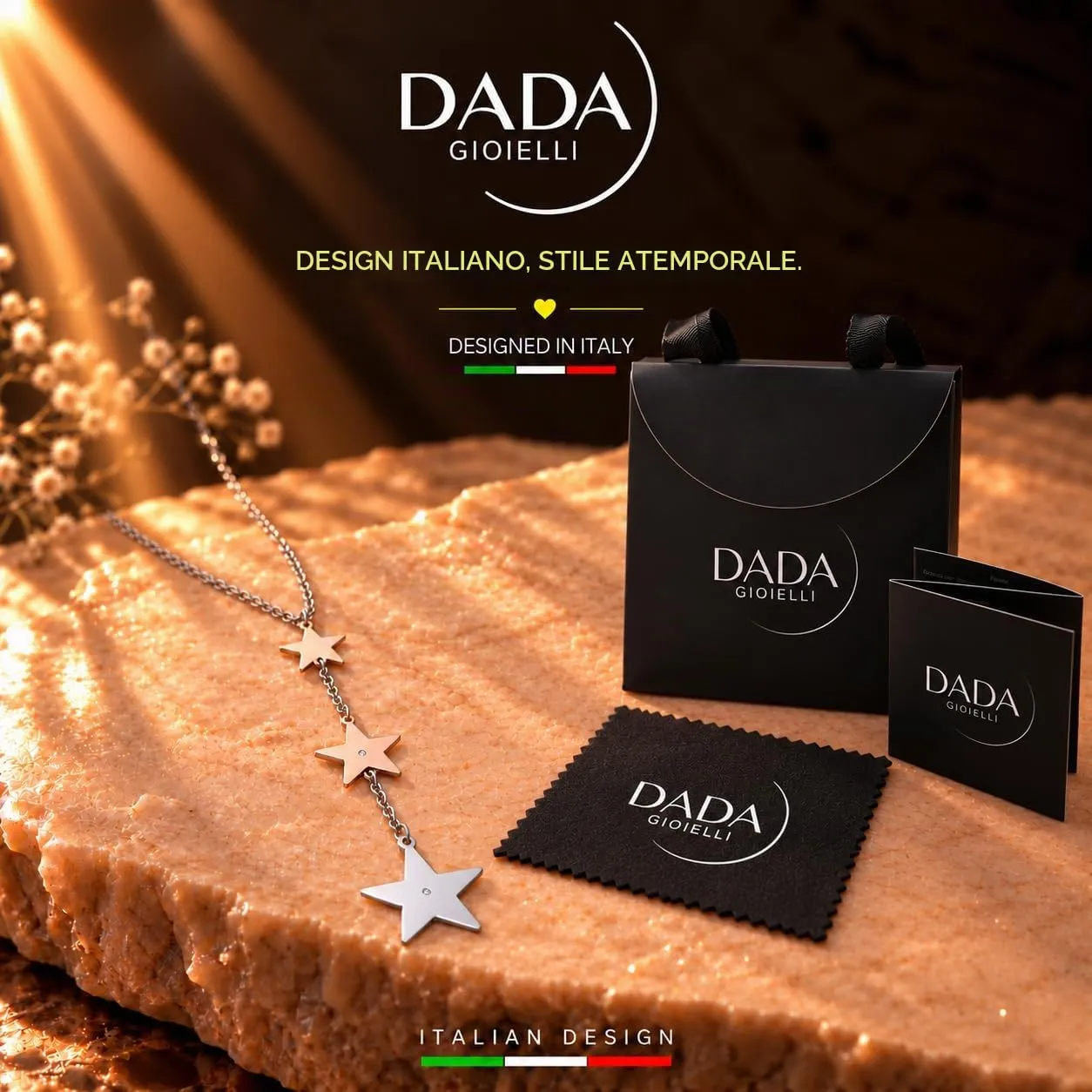 Dada Gioielli Collana Donna Portafortuna Quadrifoglio Stella Cuore con Zircone 45+5 cm (3 Stelle) - immagine 5