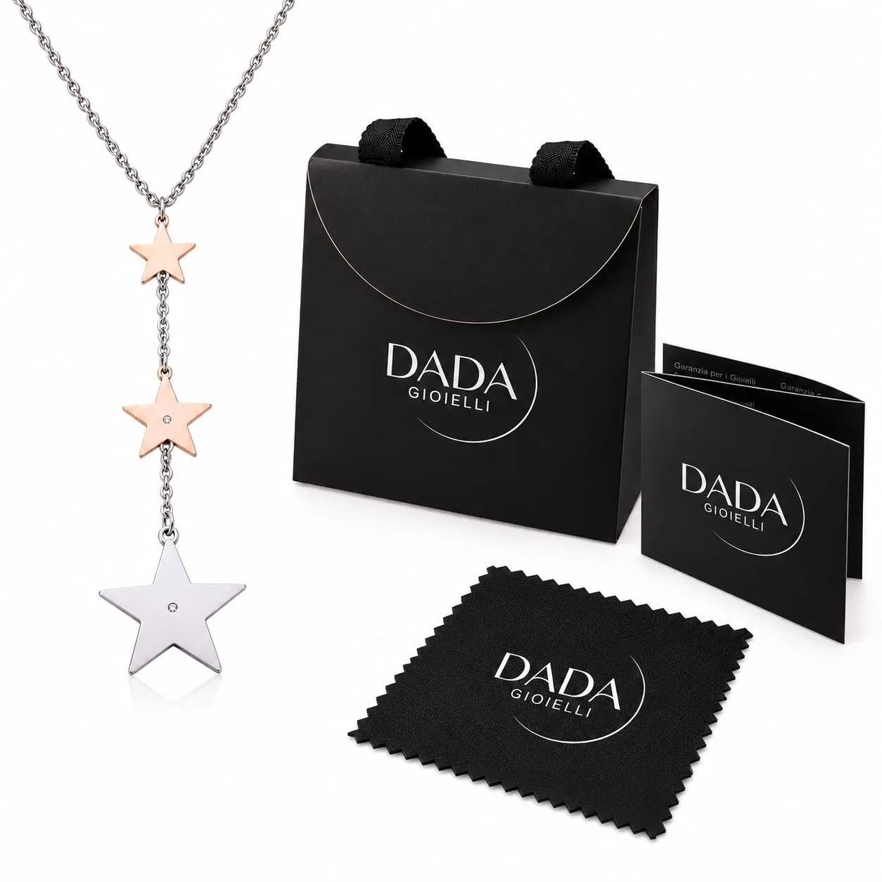 Dada Gioielli Collana Donna Portafortuna Quadrifoglio Stella Cuore con Zircone 45+5 cm (3 Stelle) - immagine 8