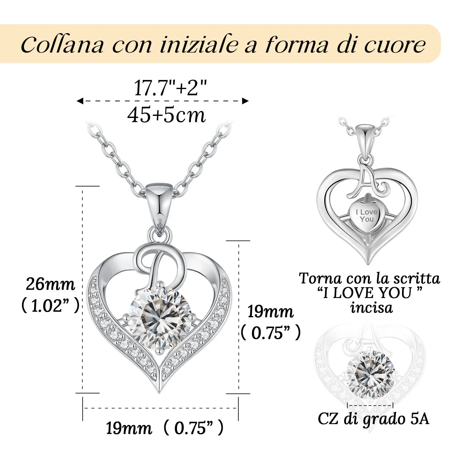 LOUISA SECRET Collana Donna con Ciondolo Cuore e Lettere A-Z, Rivestimento 18K Oro, Catena Regolabile 45+5cm - immagine 3