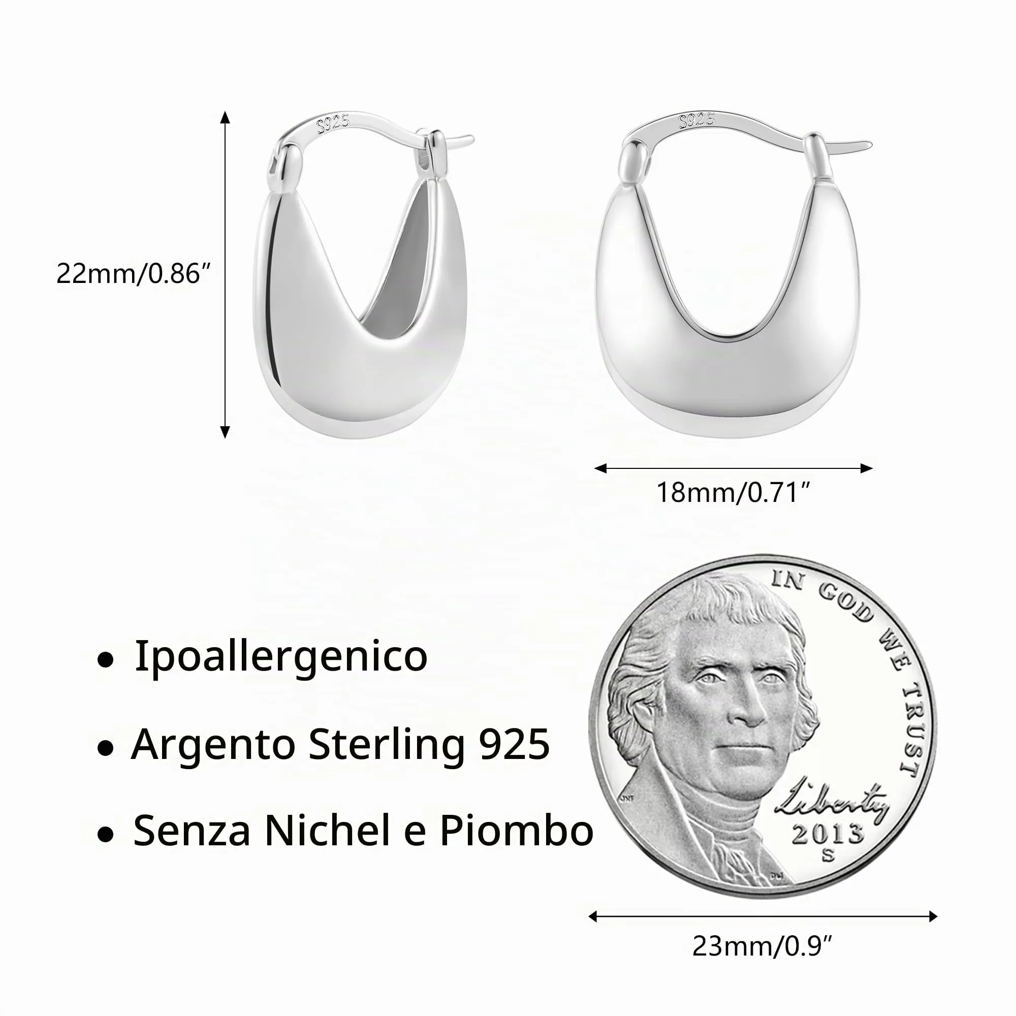 ALEXCRAFT Orecchini a Cerchio Spessi in Argento Sterling 18 mm KPDE928S - immagine 7