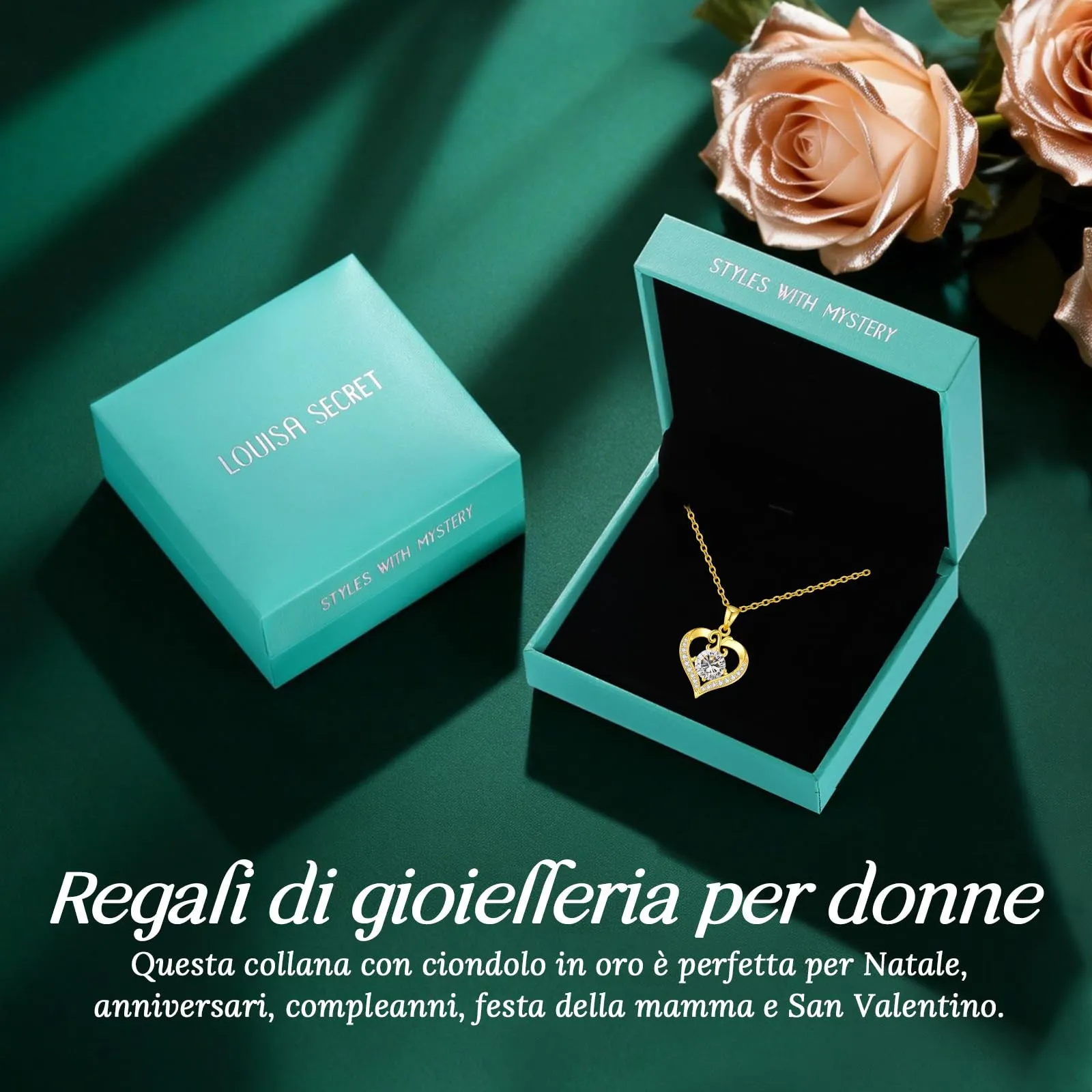 Louisa Secret Collana Donna Cuore Capital in Oro 18K e Rodio - immagine 7