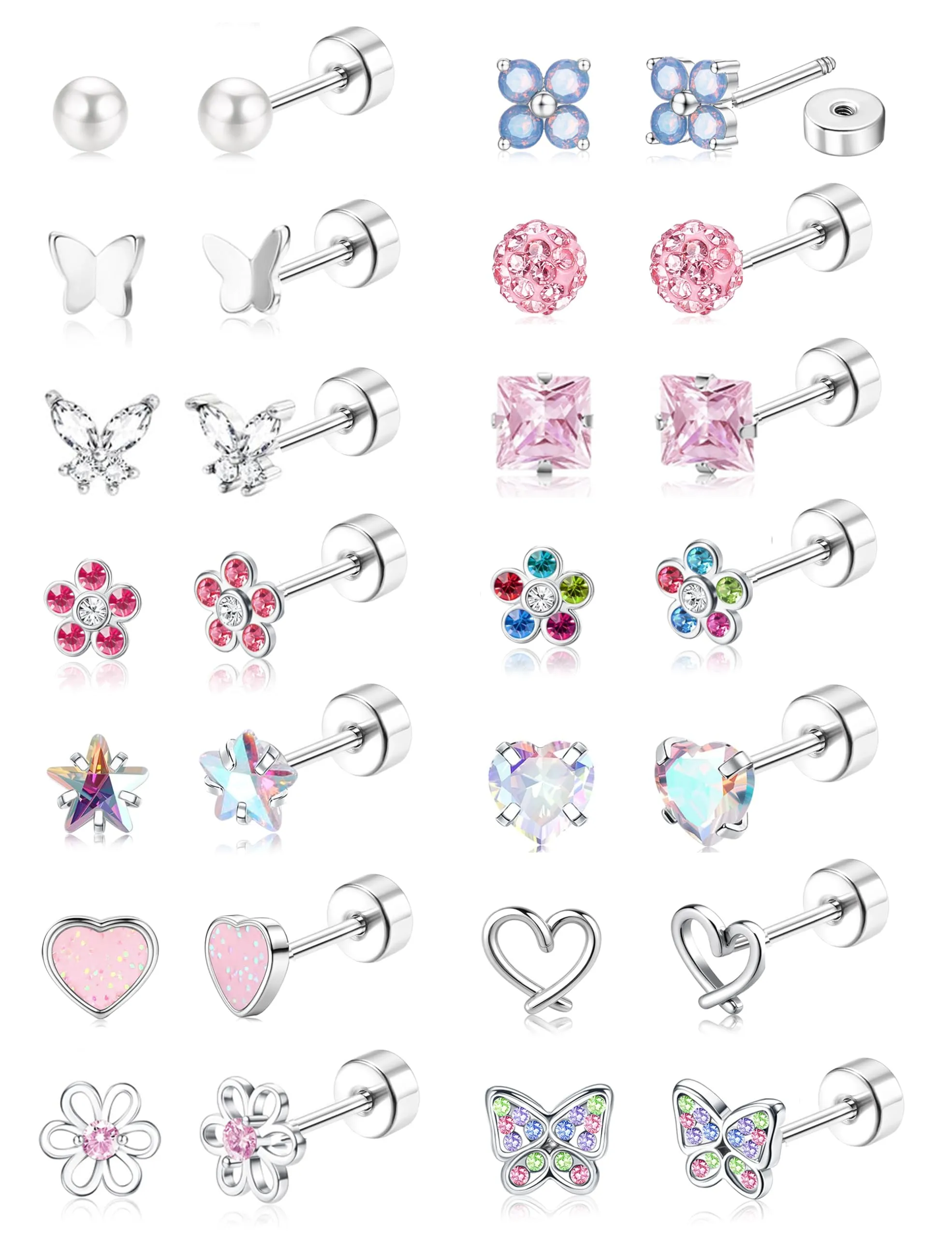 Milacolato Set Orecchini in Acciaio Inossidabile e Rame per Donna e Bambina, 14 Paia, Color Argento - immagine 1