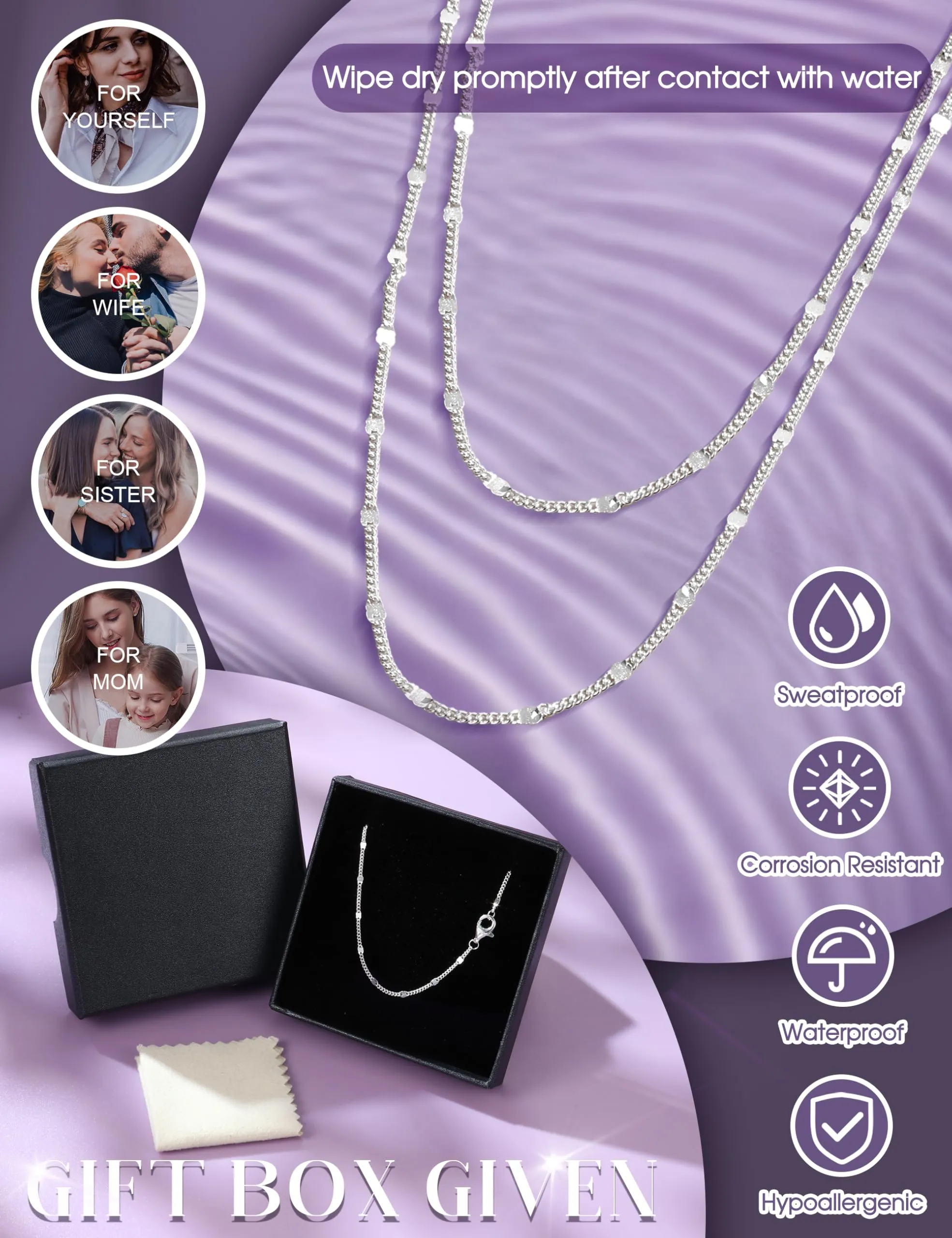CASSIECA Collana in Argento 925 Donna, Catenina Girocollo a Disco 1,2mm, 46cm - immagine 7