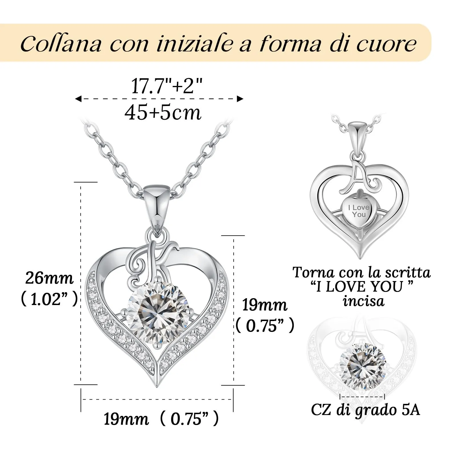 LOUISA SECRET Collana Donna con Lettere A-Z e Ciondolo Cuore, Rivestimento 18K Oro, Catena Regolabile 45+5cm - immagine 3