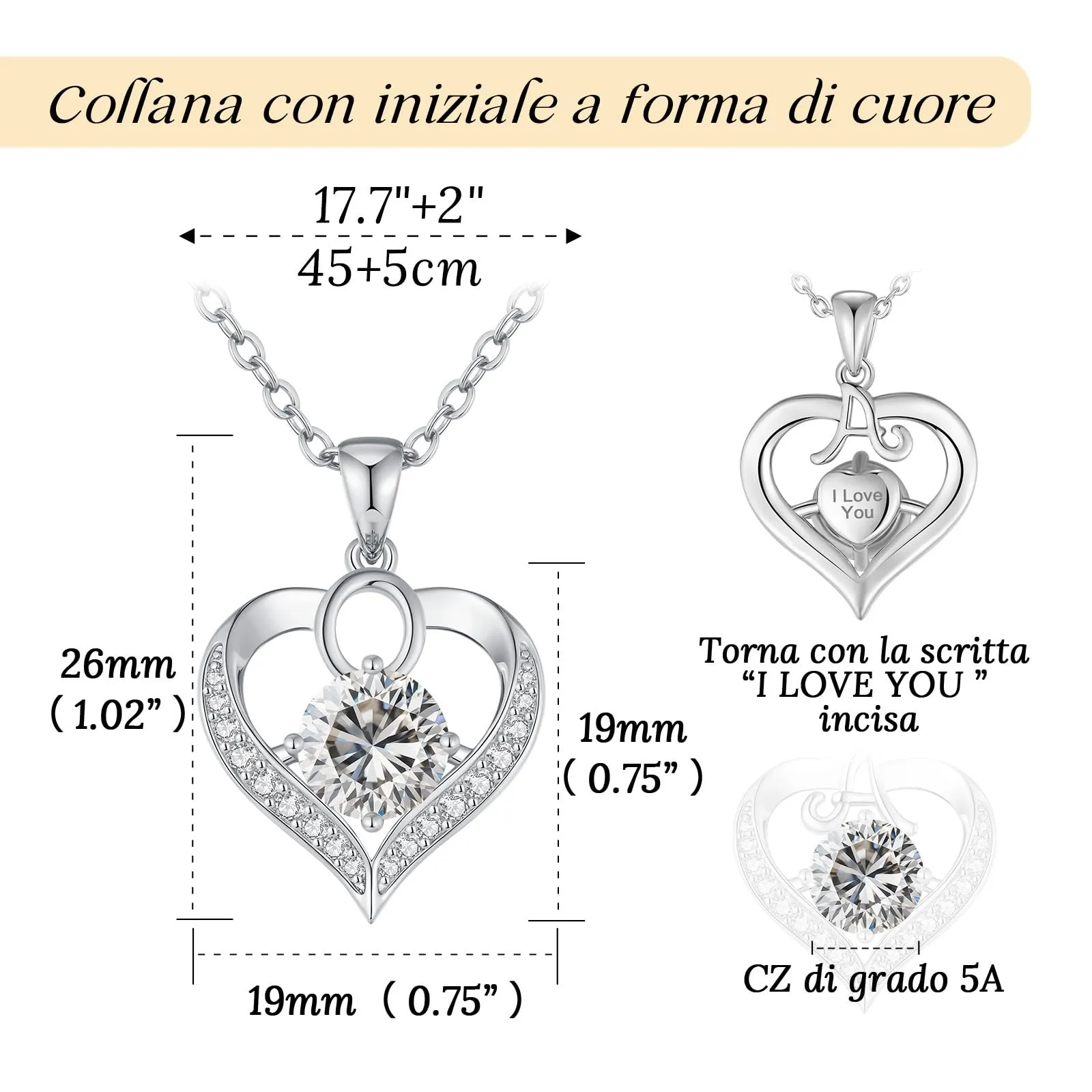 LOUISA SECRET Collana Donna Lettere A-Z con Ciondolo Cuore, Rivestimento 18K Oro, Catena Regolabile 45+5cm - immagine 3