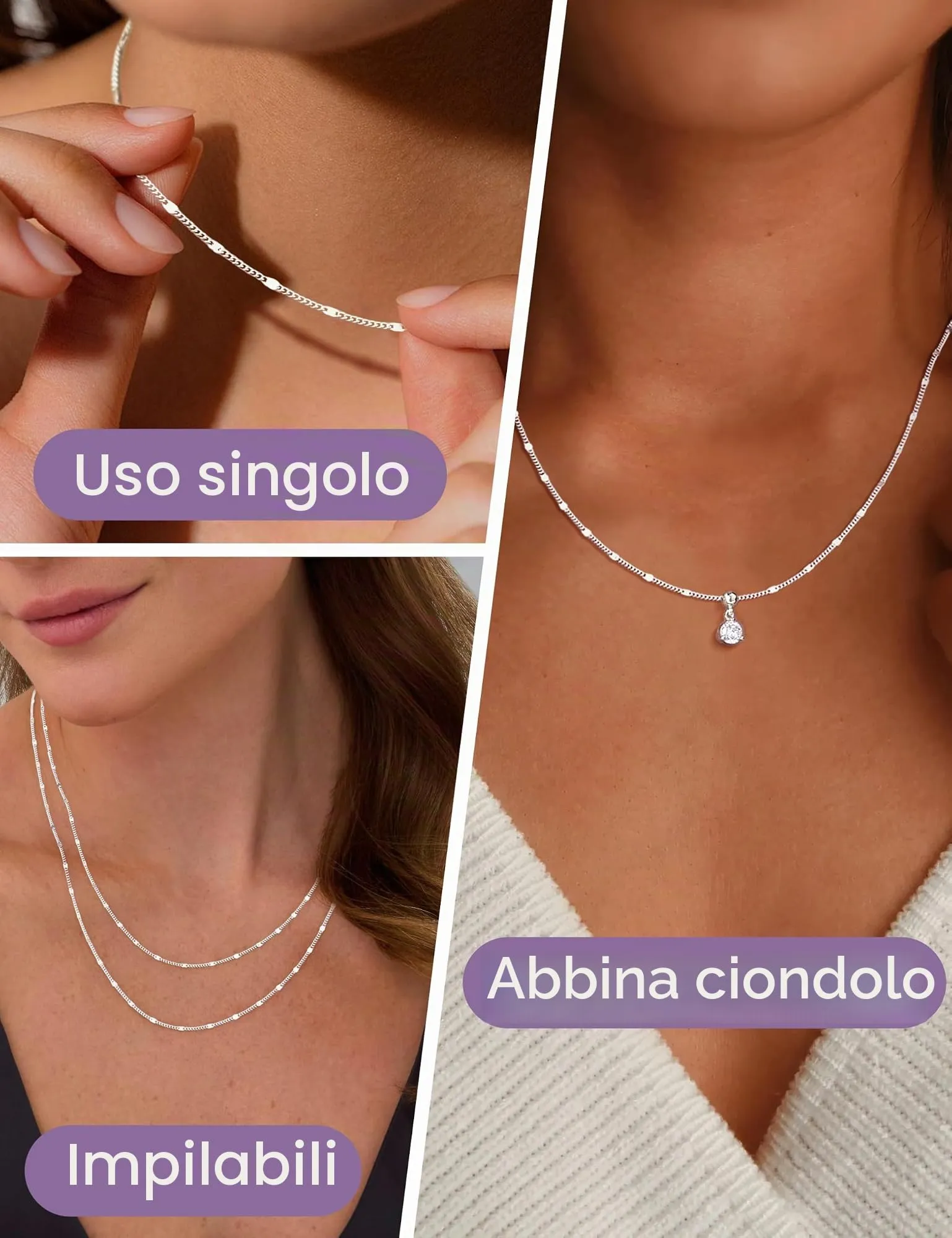 CASSIECA Collana in Argento 925 Donna, Girocollo a Disco 1,2mm, 51cm - immagine 3
