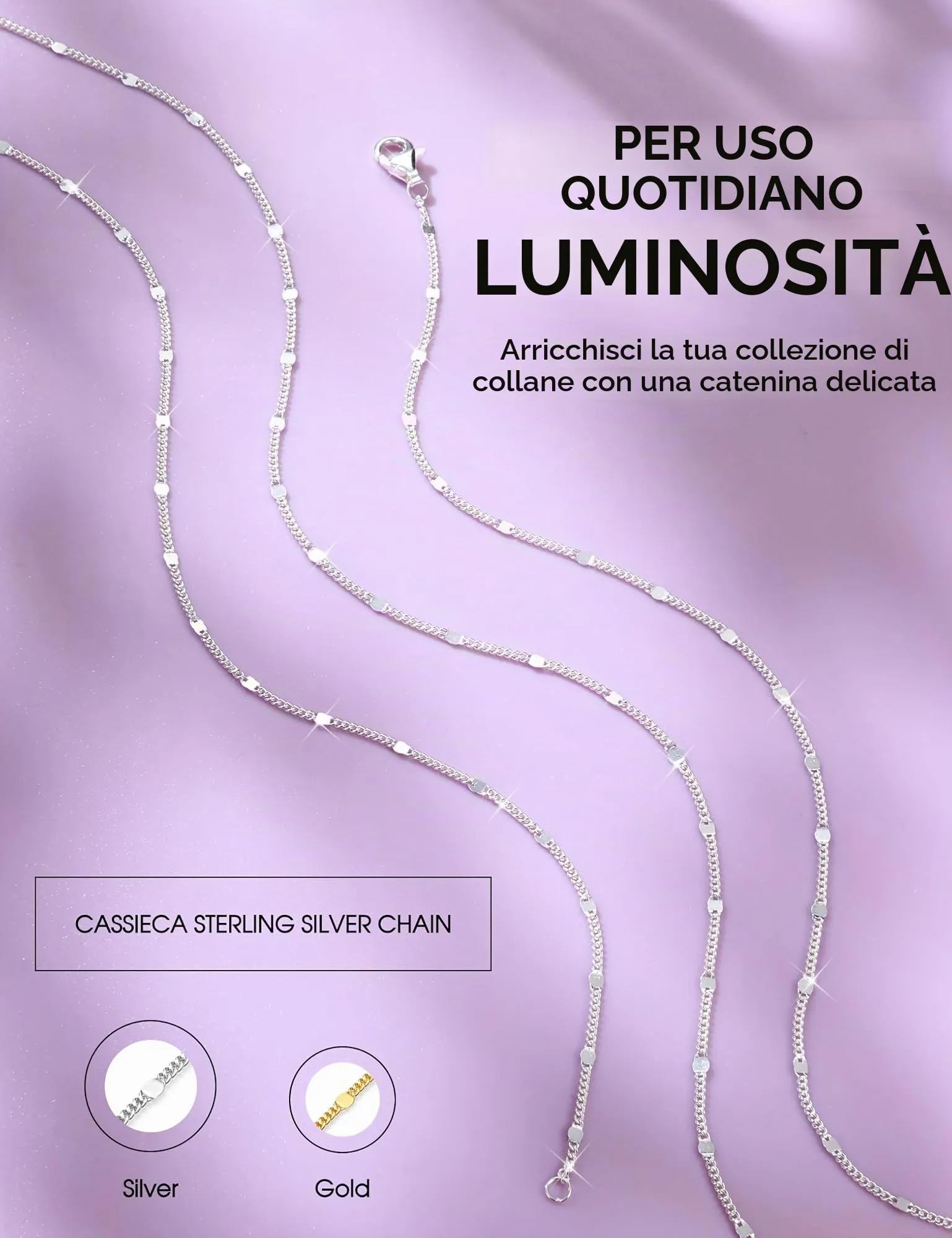 CASSIECA Collana in Argento 925 Donna, Girocollo a Disco 1,2mm, 51cm - immagine 4