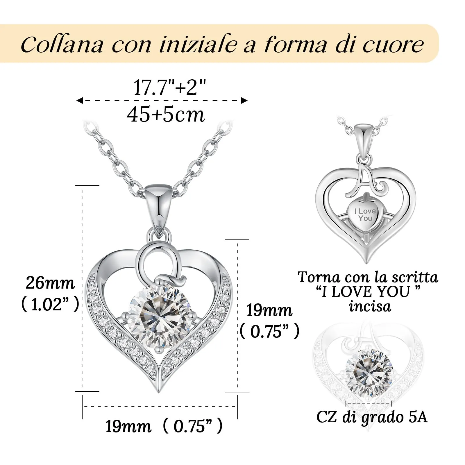 LOUISA SECRET Collana Donna Lettere A-Z con Ciondolo Cuore, Rivestimento 18K Oro, Catena Regolabile 45+5cm - immagine 3