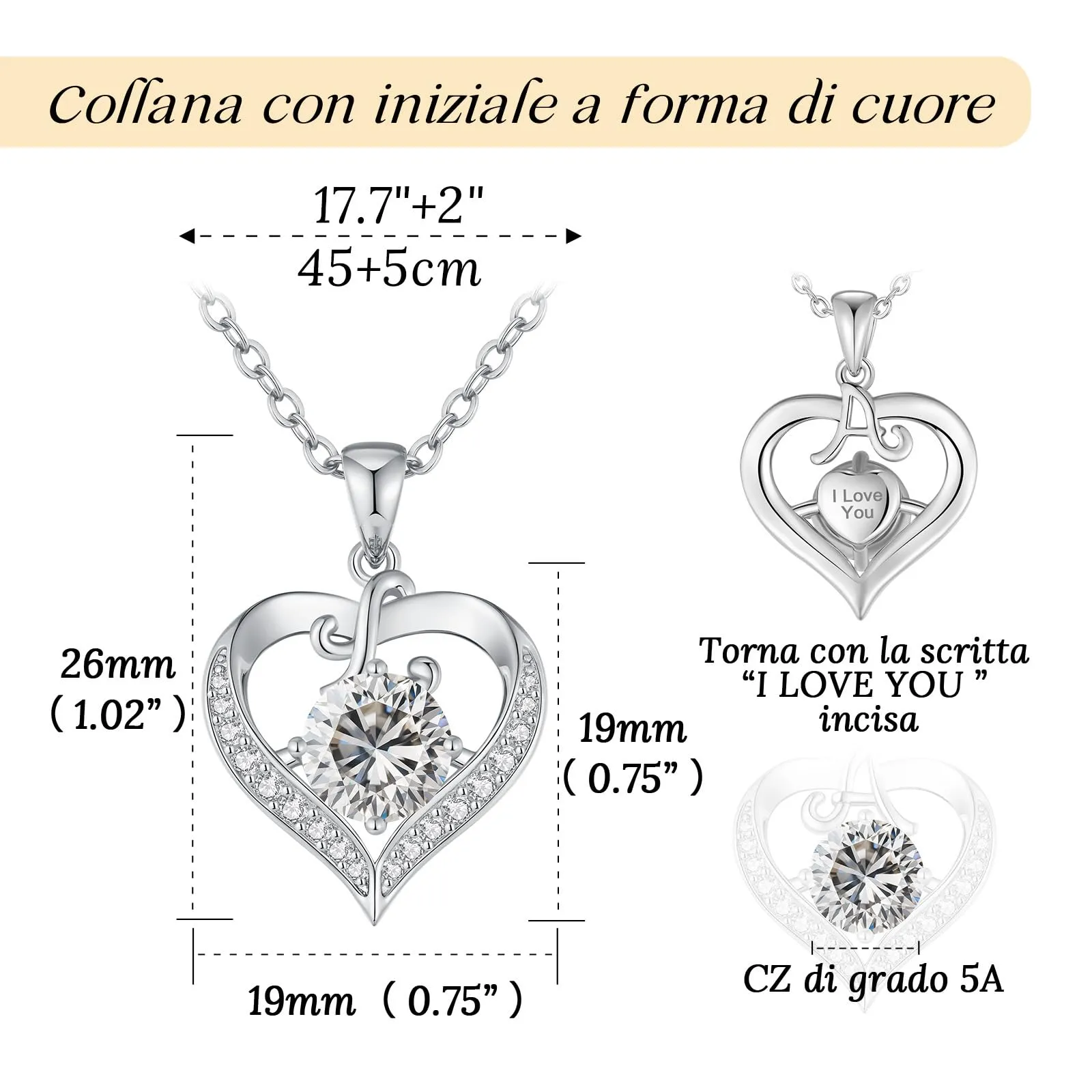 LOUISA SECRET Collana Donna con Lettere A-Z e Ciondolo Cuore, Rivestimento 18K Oro, Catena Regolabile 45+5cm - immagine 3