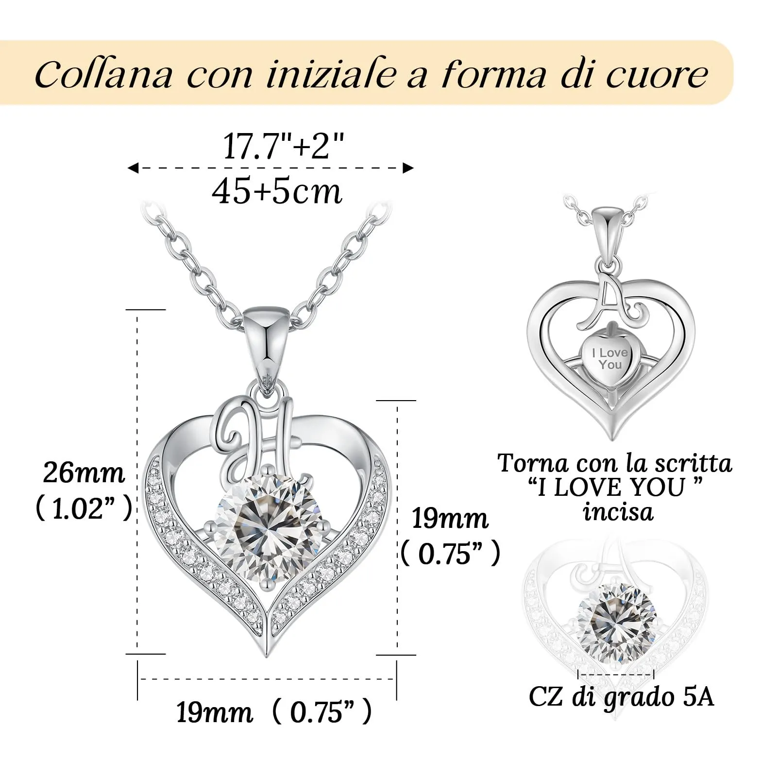 LOUISA SECRET Collana Donna con Lettere A-Z, Ciondolo Cuore, Rivestimento 18K Oro, Catena Regolabile 45+5cm - immagine 3