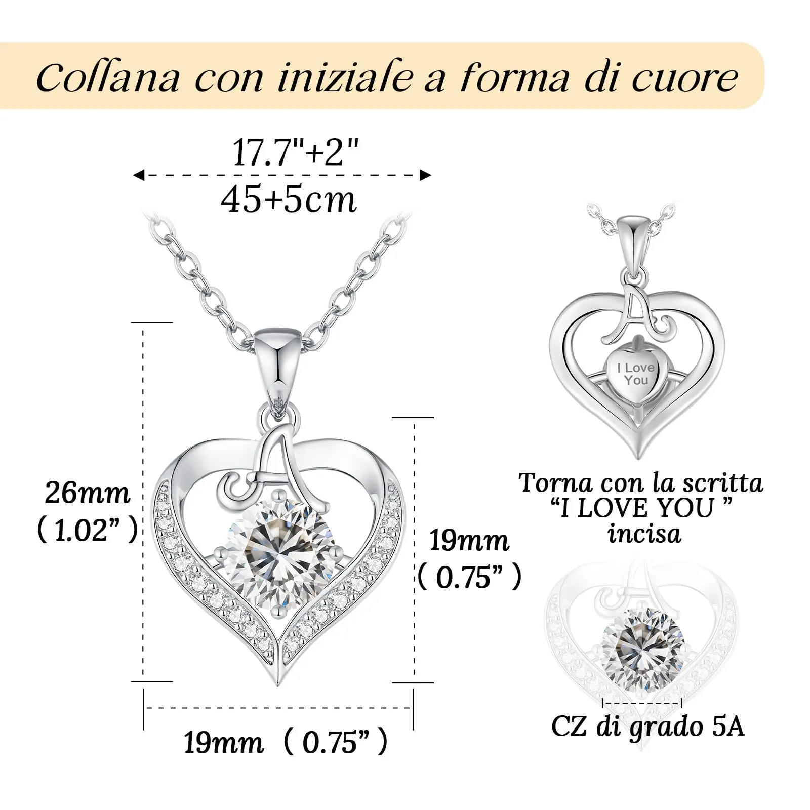 LOUISA SECRET Collana Donna con Lettera A-Z e Ciondolo Cuore, Rivestimento 18K Oro, Catena Regolabile 45+5cm - immagine 3