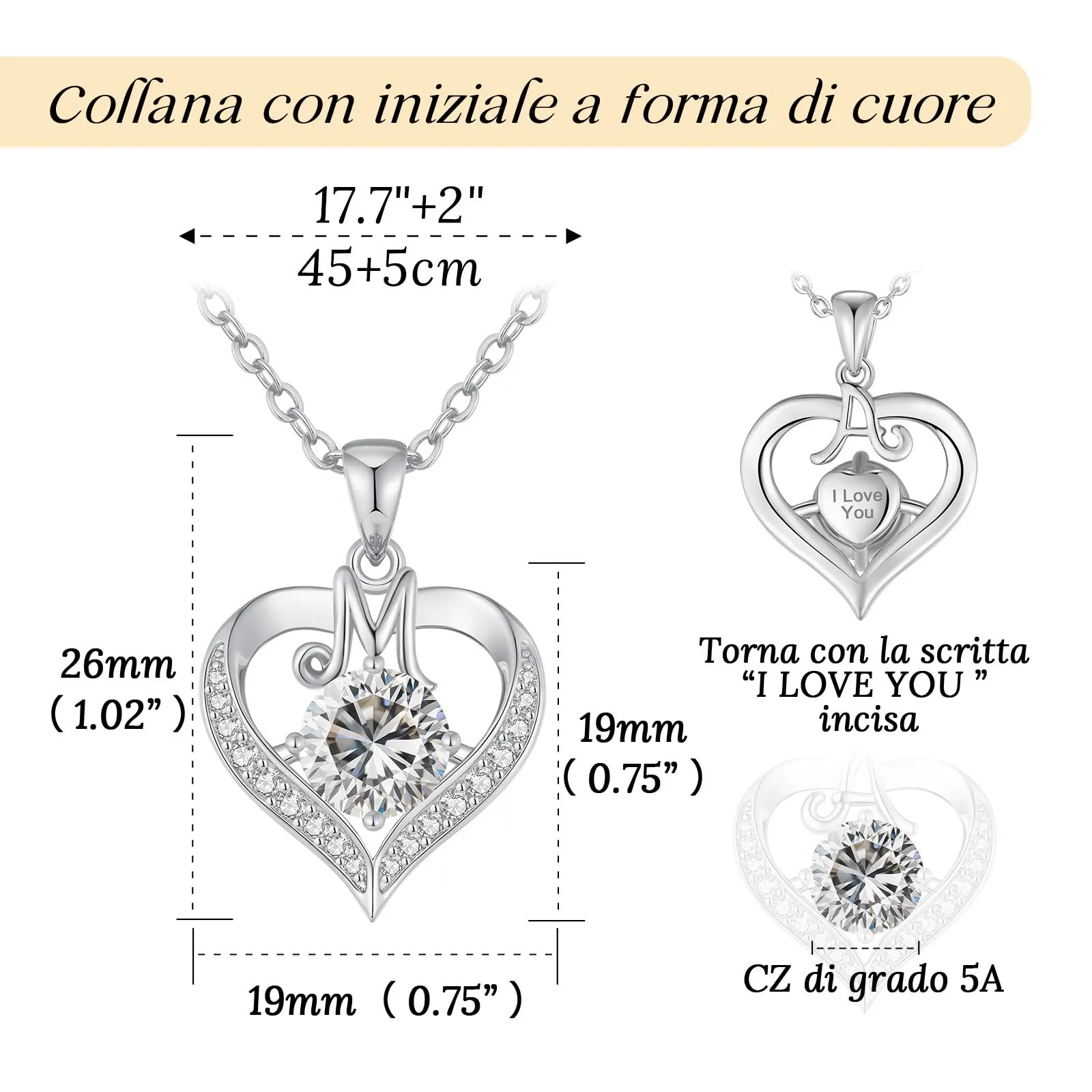 LOUISA SECRET Collana Donna Lettere A-Z con Ciondolo Cuore, Rivestimento 18K Oro, Catena Regolabile 45+5cm - immagine 3